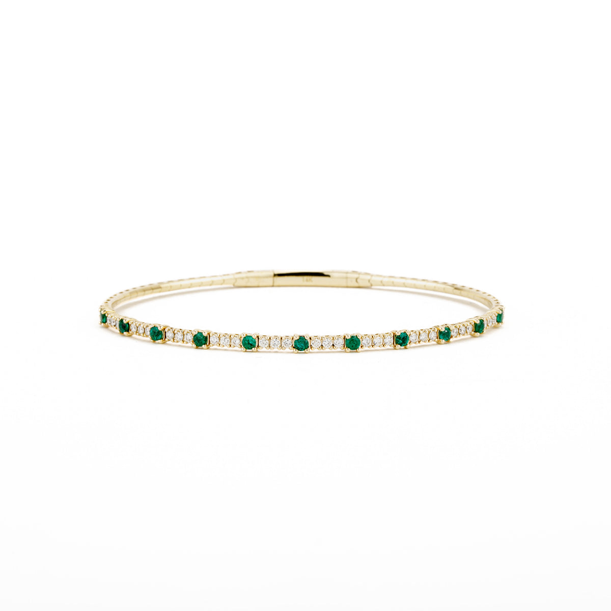 14k yellow gold alternating emerald and diamond flex bangle bracelet