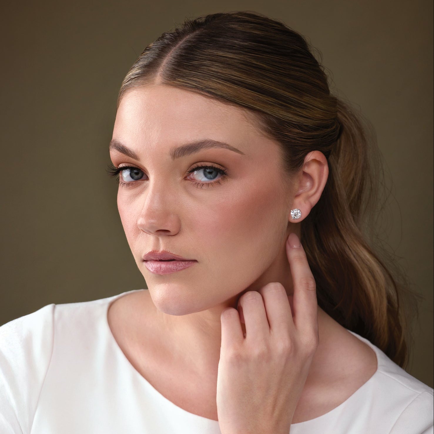 Large diamond stud in ear