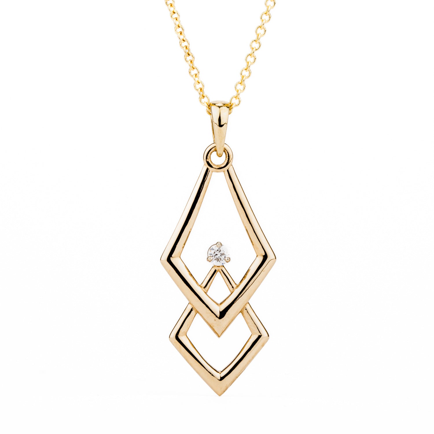 14k yellow gold chevron pendant with diamond