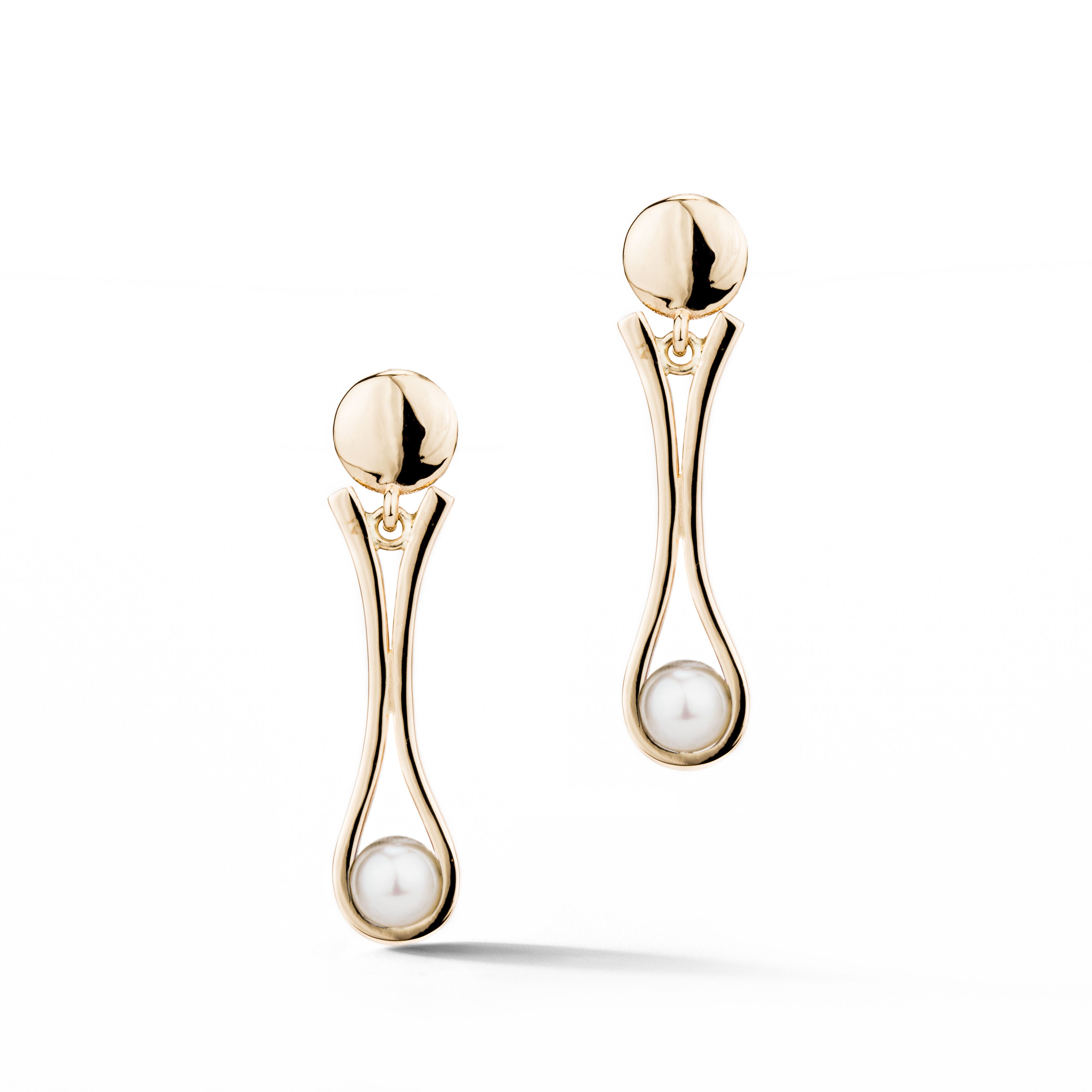 Akoya pearl teardrop drop earrings in 14k white gold