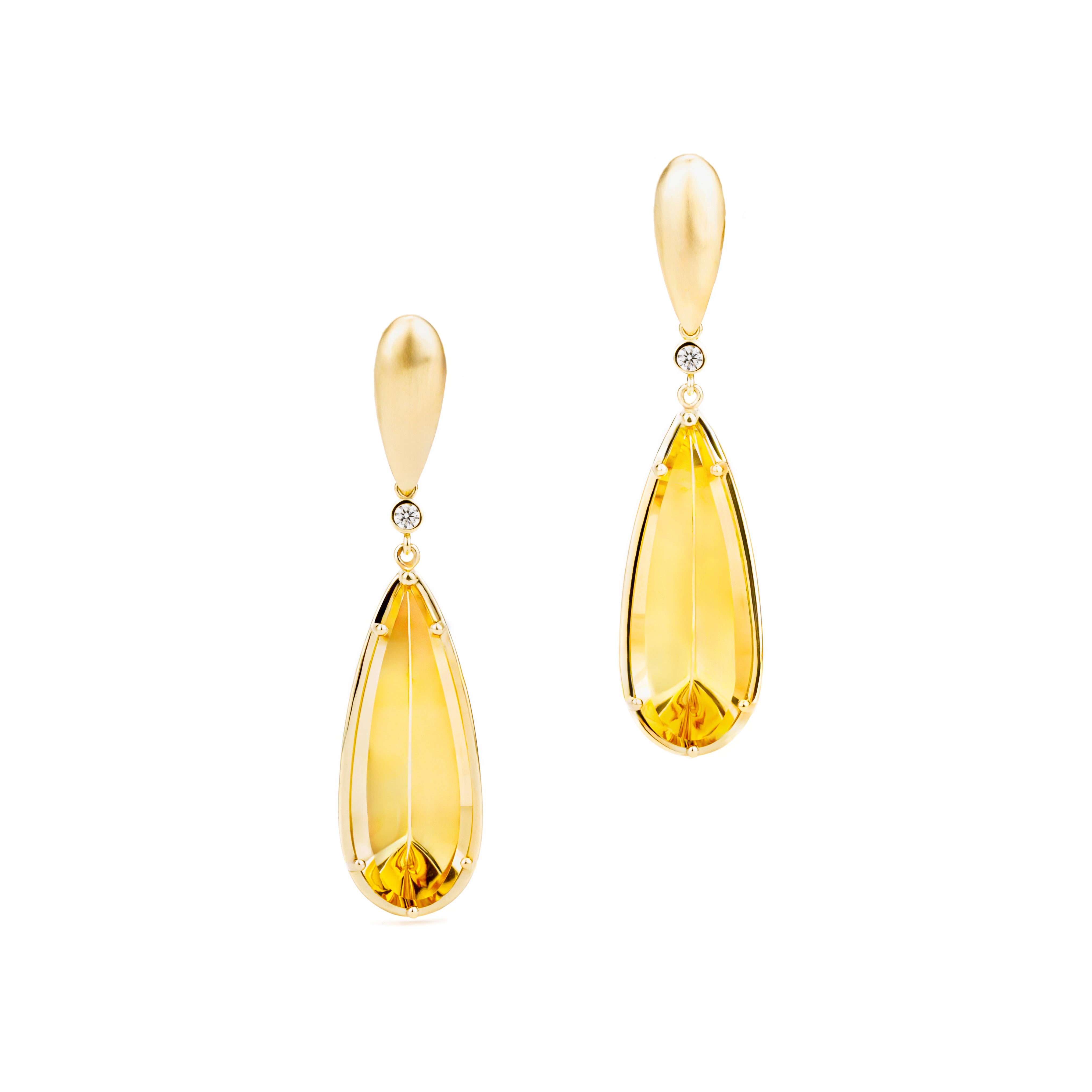 Golden citrine and diamond drop earrings in 14k yellow gold
