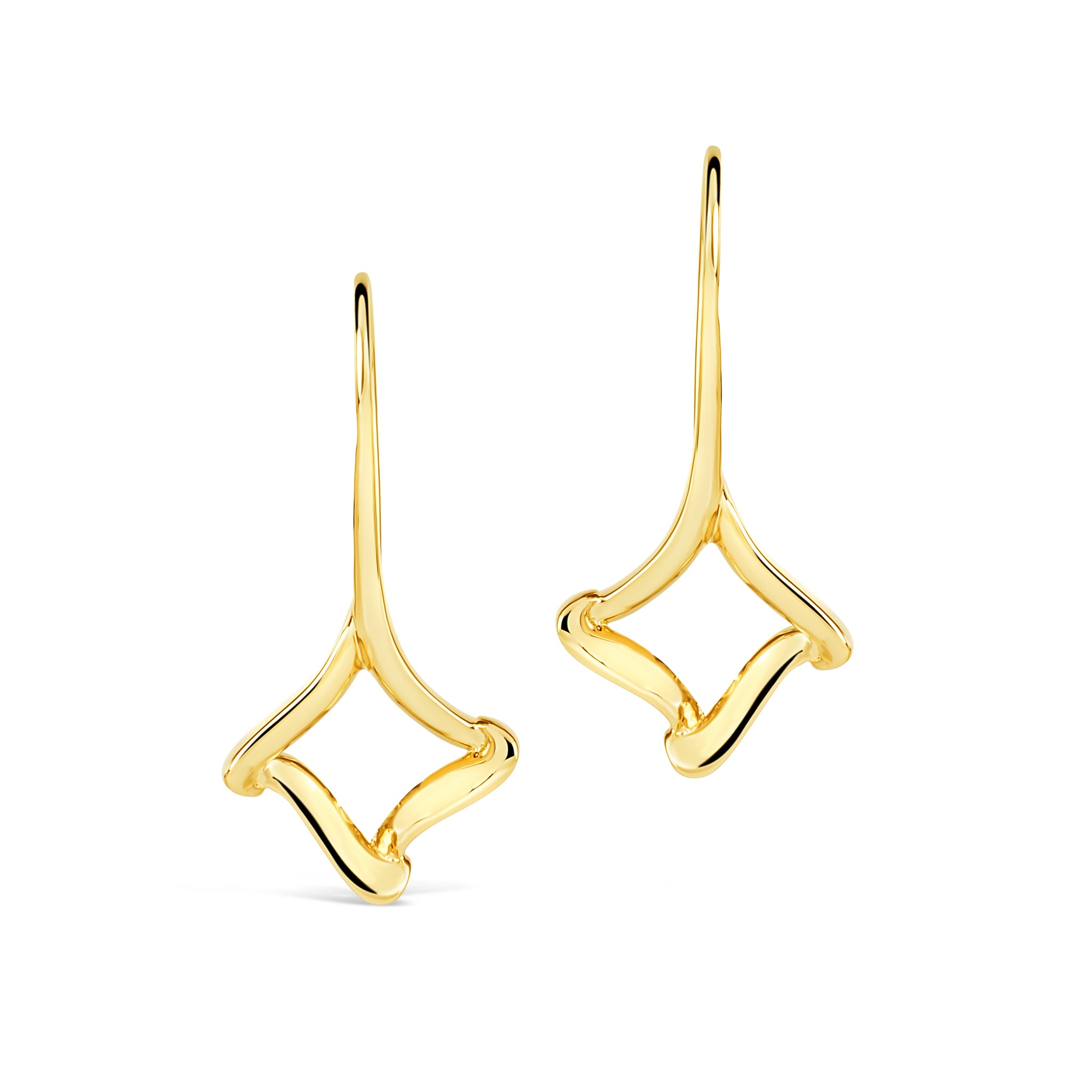 14k yellow gold trifold drop earrings with French backs
