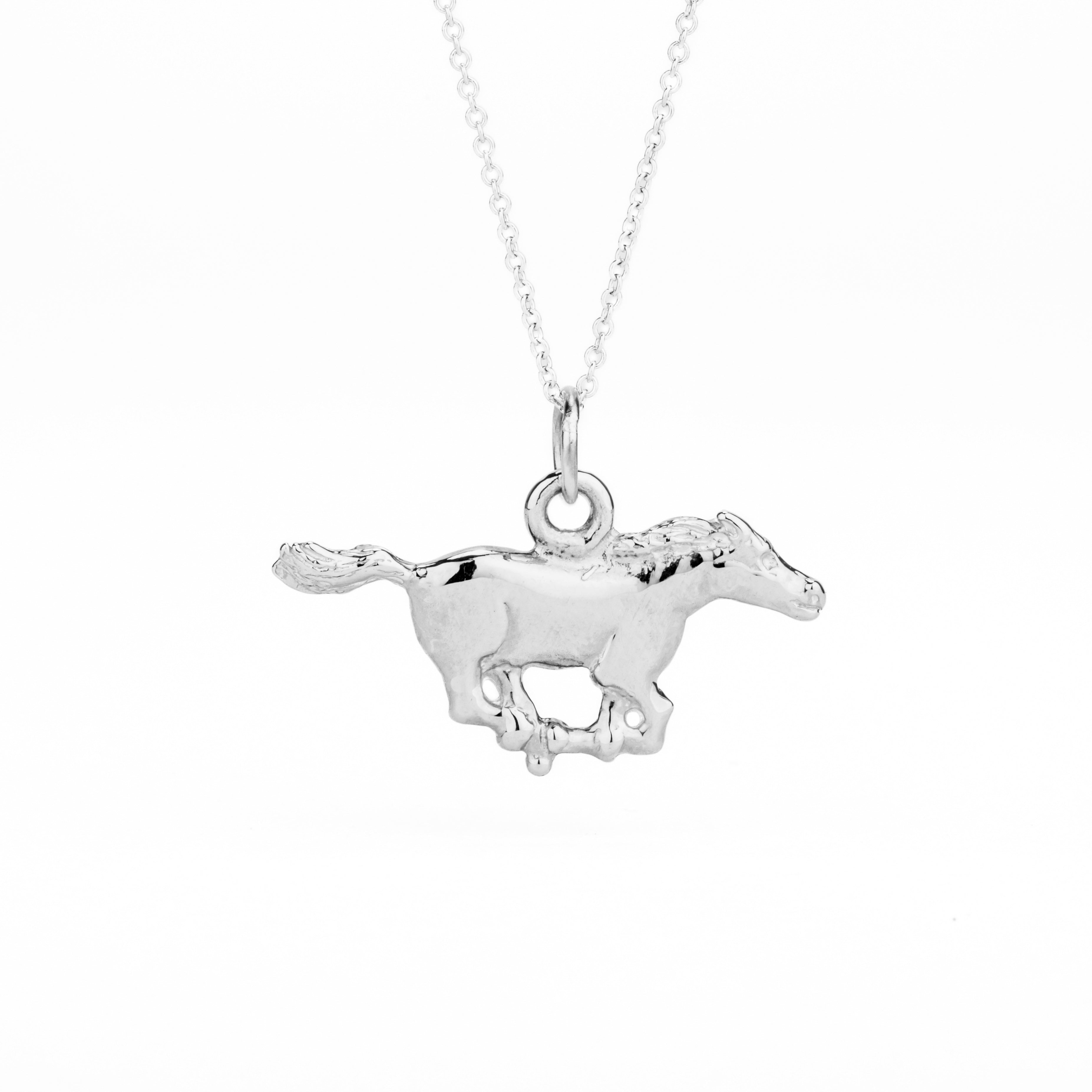 Large running horse in 14k white gold from our exclusive equestrian collection