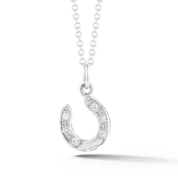 14k white gold horseshoe charm with diamonds from deJonghe Jewelry's exclusive Equestrian Collection