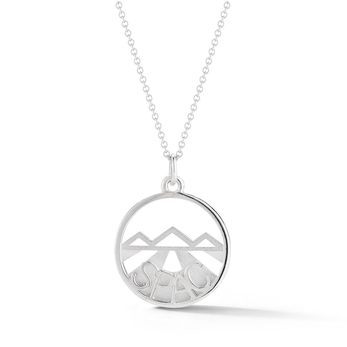 14k White Gold SPAC pendant featuring mountain and amphitheater design from our Saratoga Collection