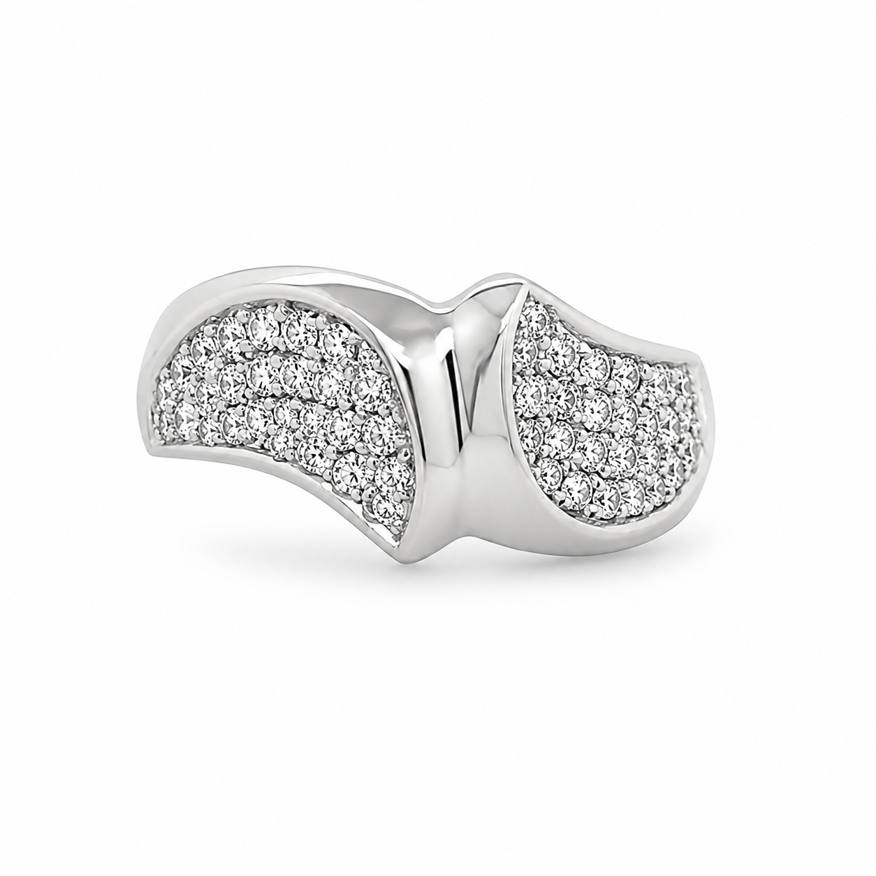 14k white gold bypass ring with pavé-set diamond wings, 61 diamonds at 0.50ct total weight