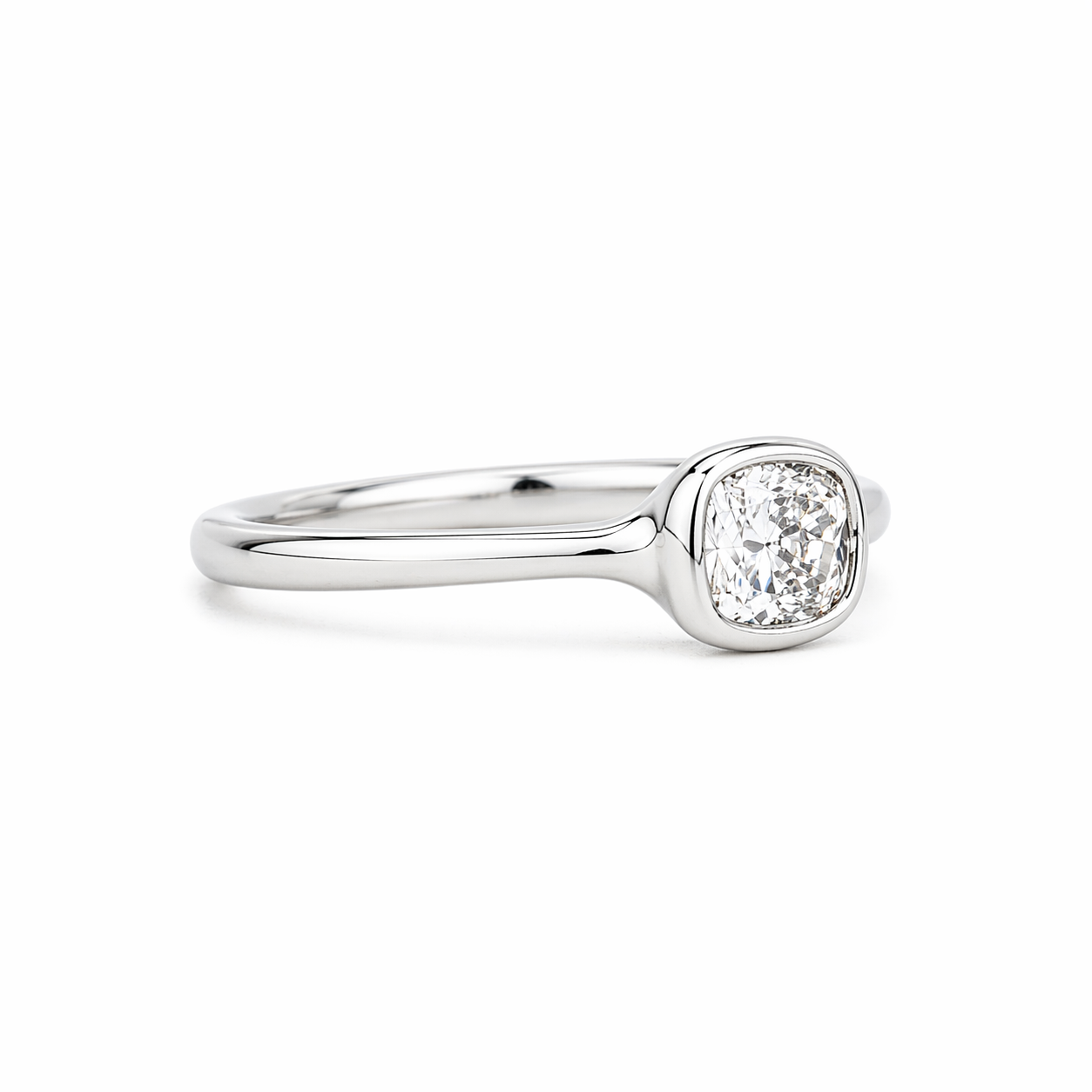 Cushion cut diamond solitaire ring in platinum