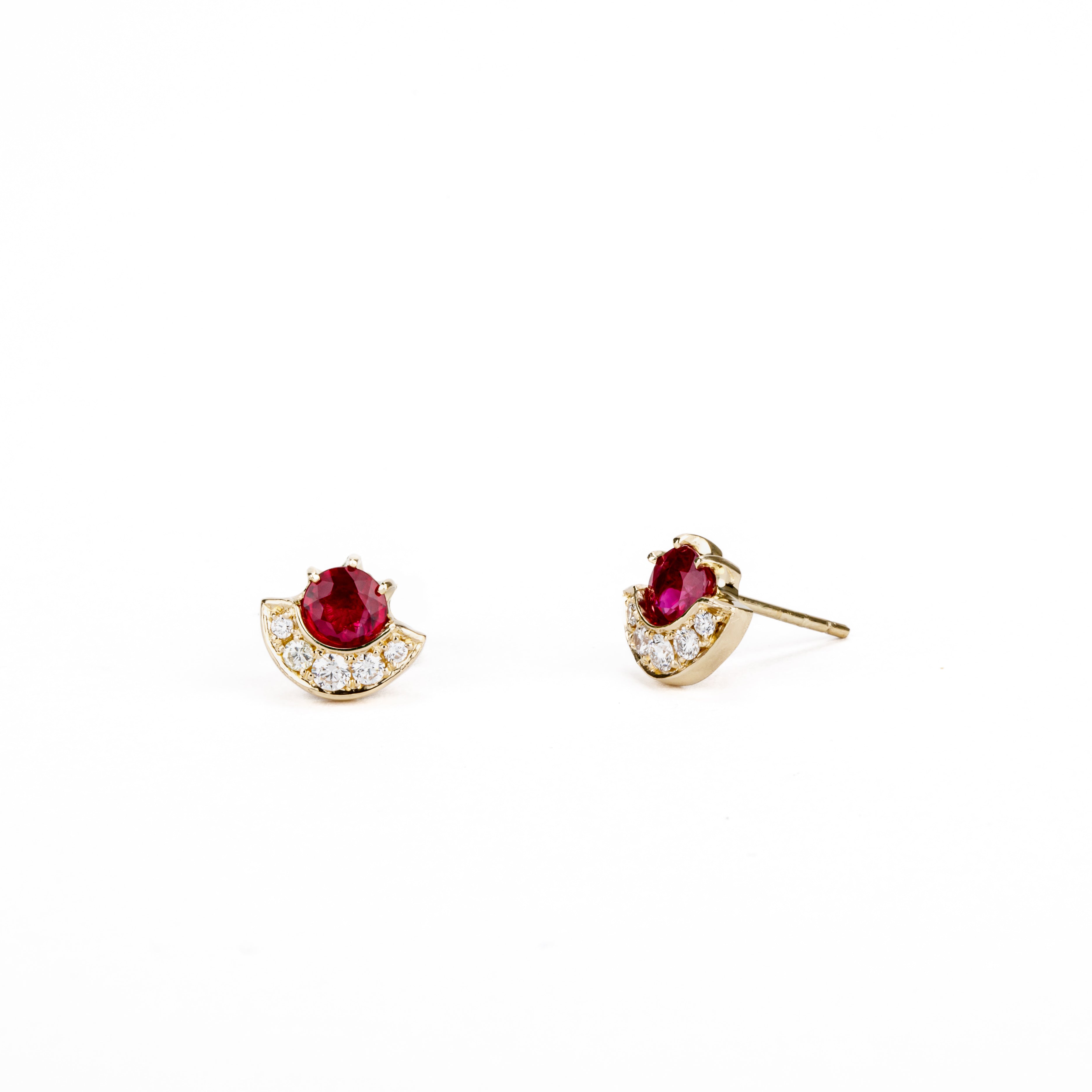 Ruby and diamond stud earrings with wrap setting