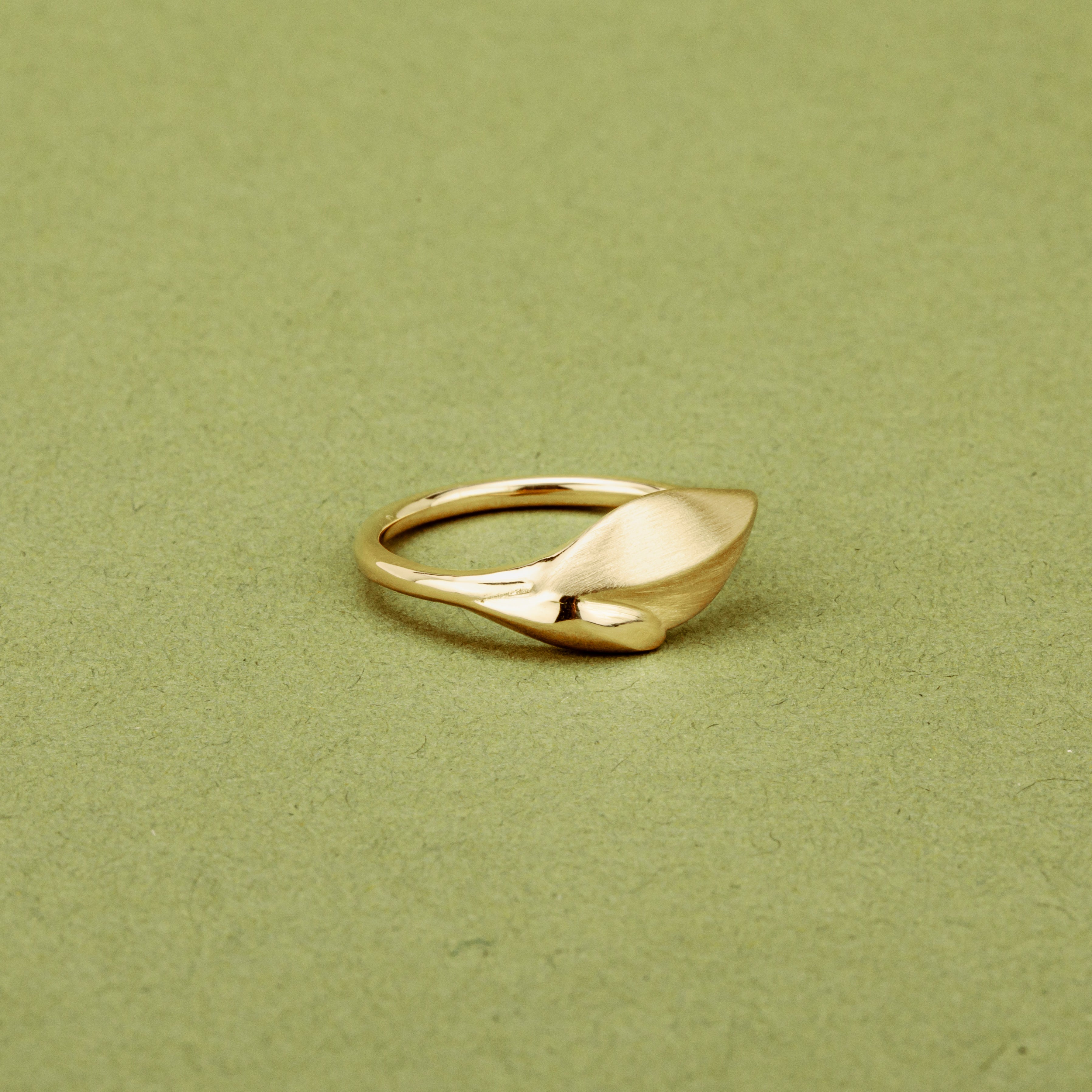 Laurel leaf ring in satin finish 14k yellow gold