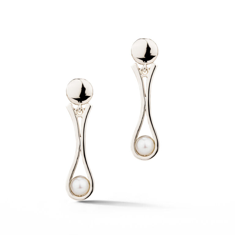 Akoya pearl teardrop drop earrings in 14k white gold
