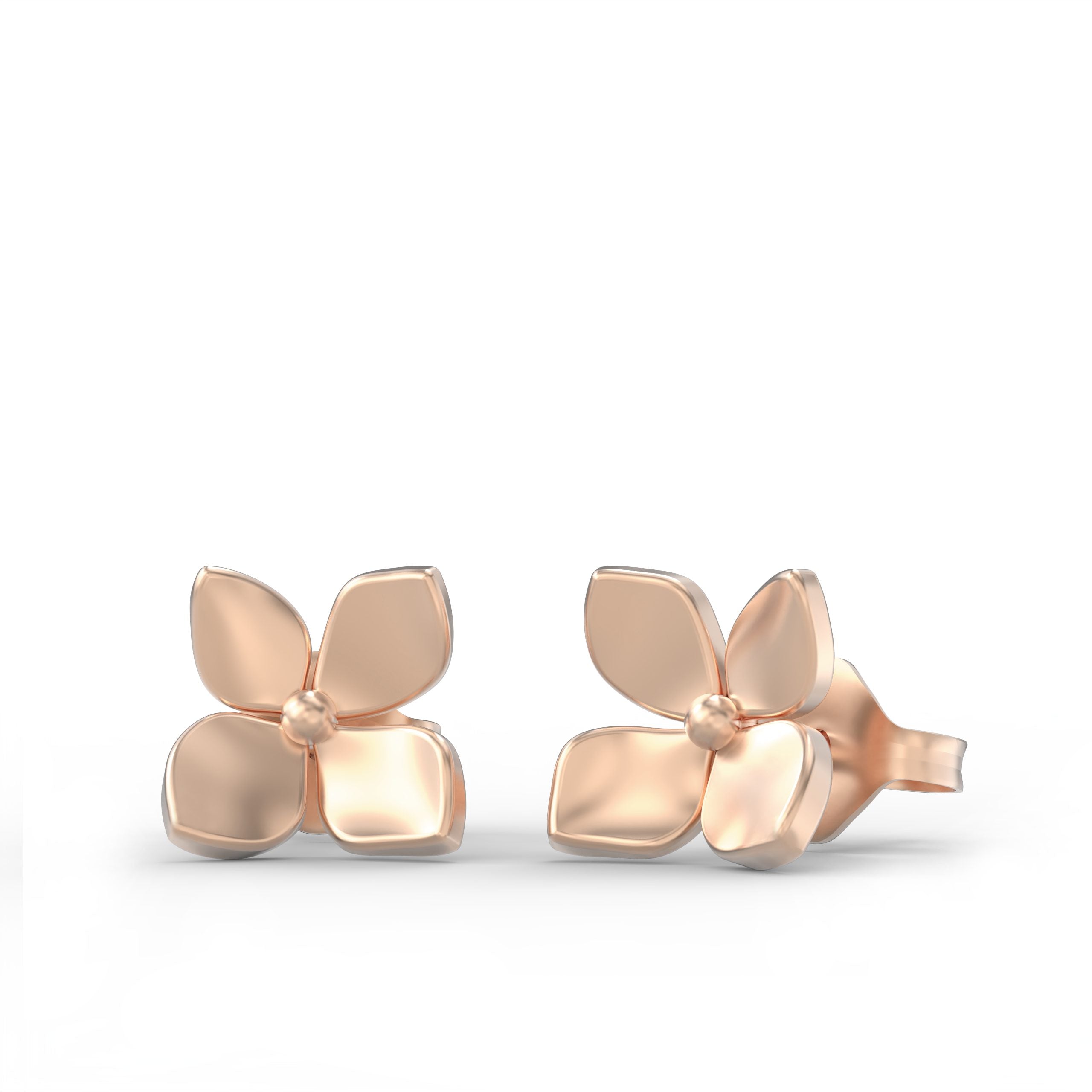 14k rose gold four petal flower stud earrings
