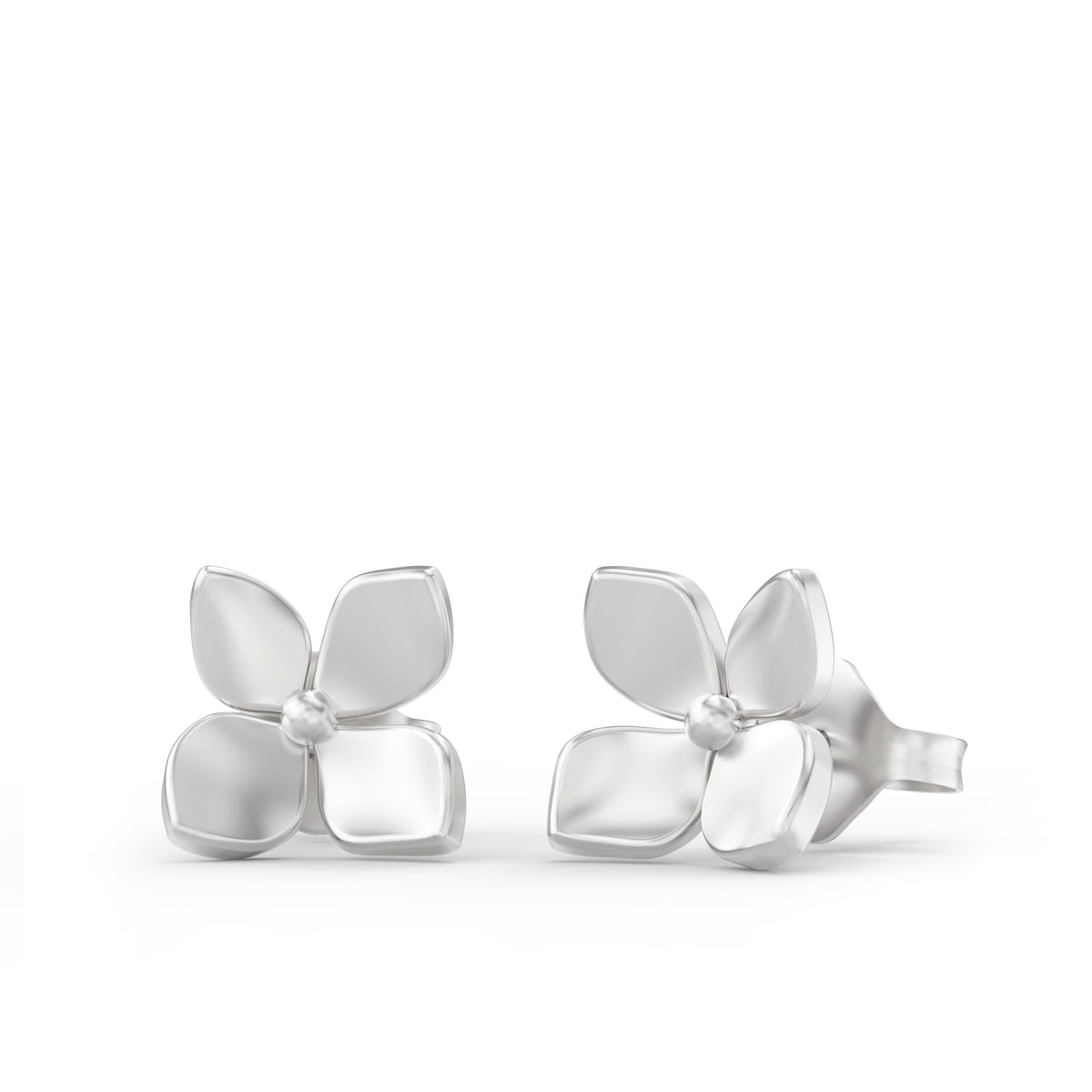 14k white gold four petal flower stud earrings
