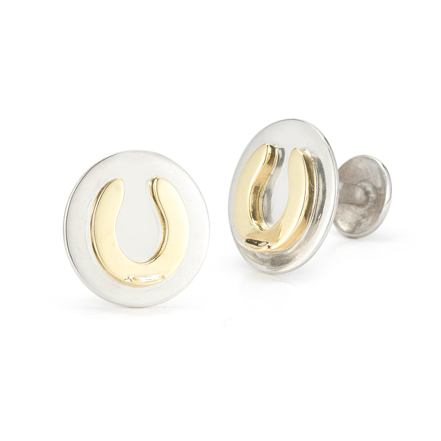 Horseshoe cufflinks in 14k yellow gold and sterling silver