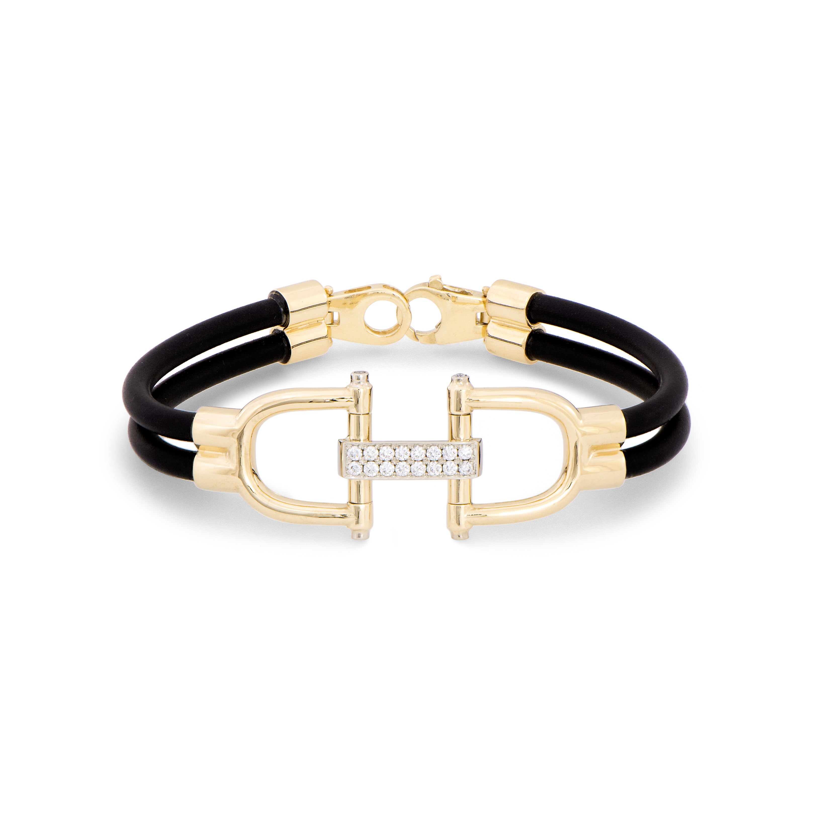 Snaffle bit neoprene bracelet in 14k yellow and 14k white gold accented with diamonds, 0.36cts total weight