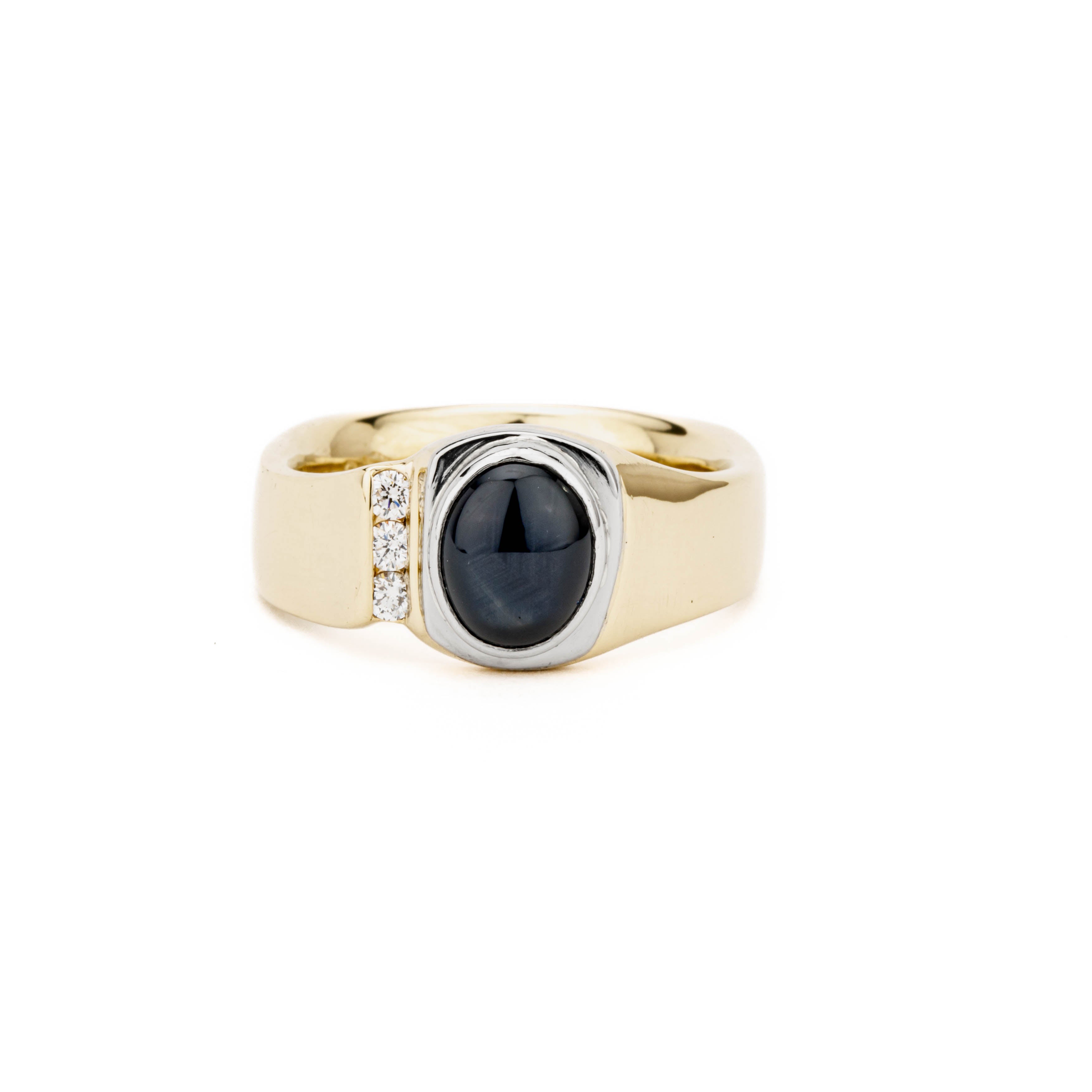 Men's star sapphire and diamond ring in 14k yellow gold and platinum
