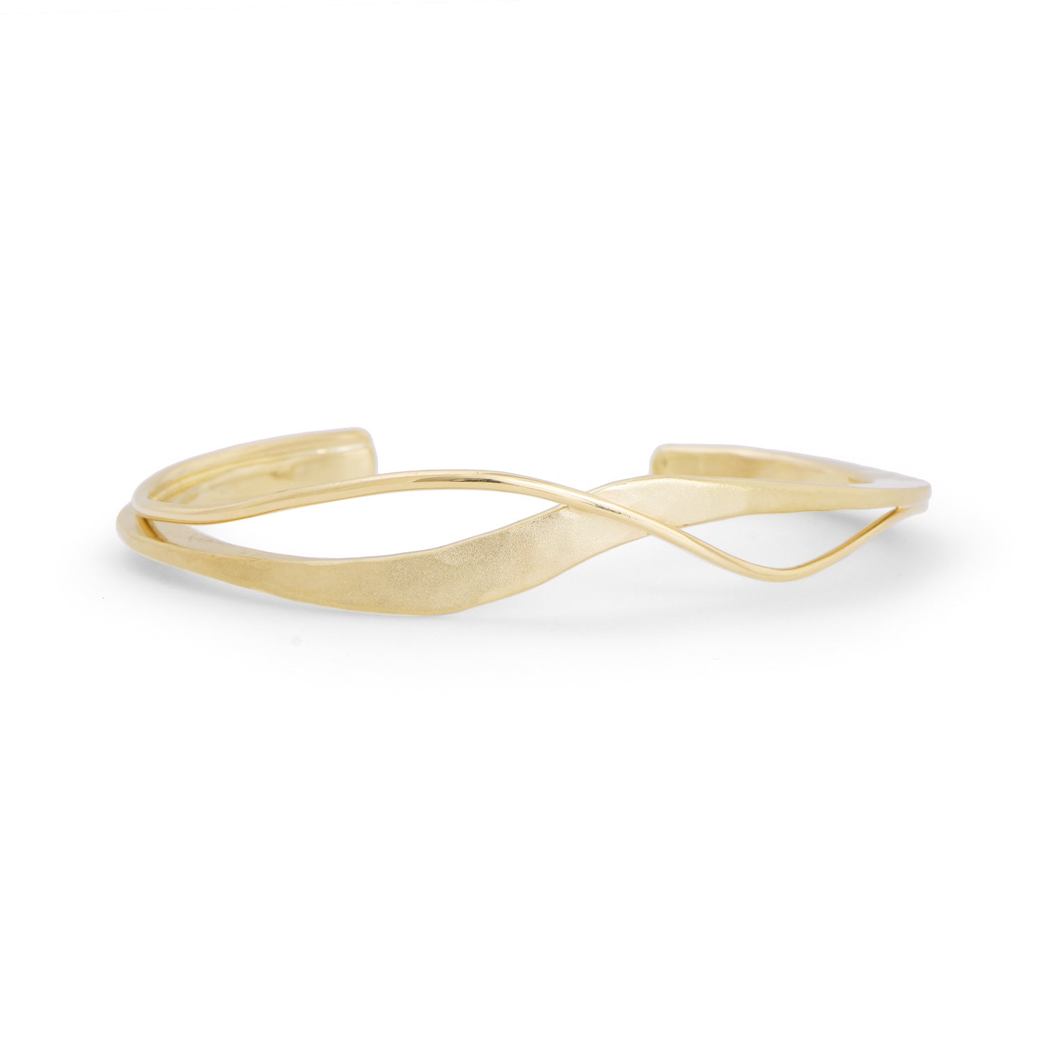 14k yellow gold hand-forged cuff bracelet with a twisted wire accent and brushed matte finish, The Maple