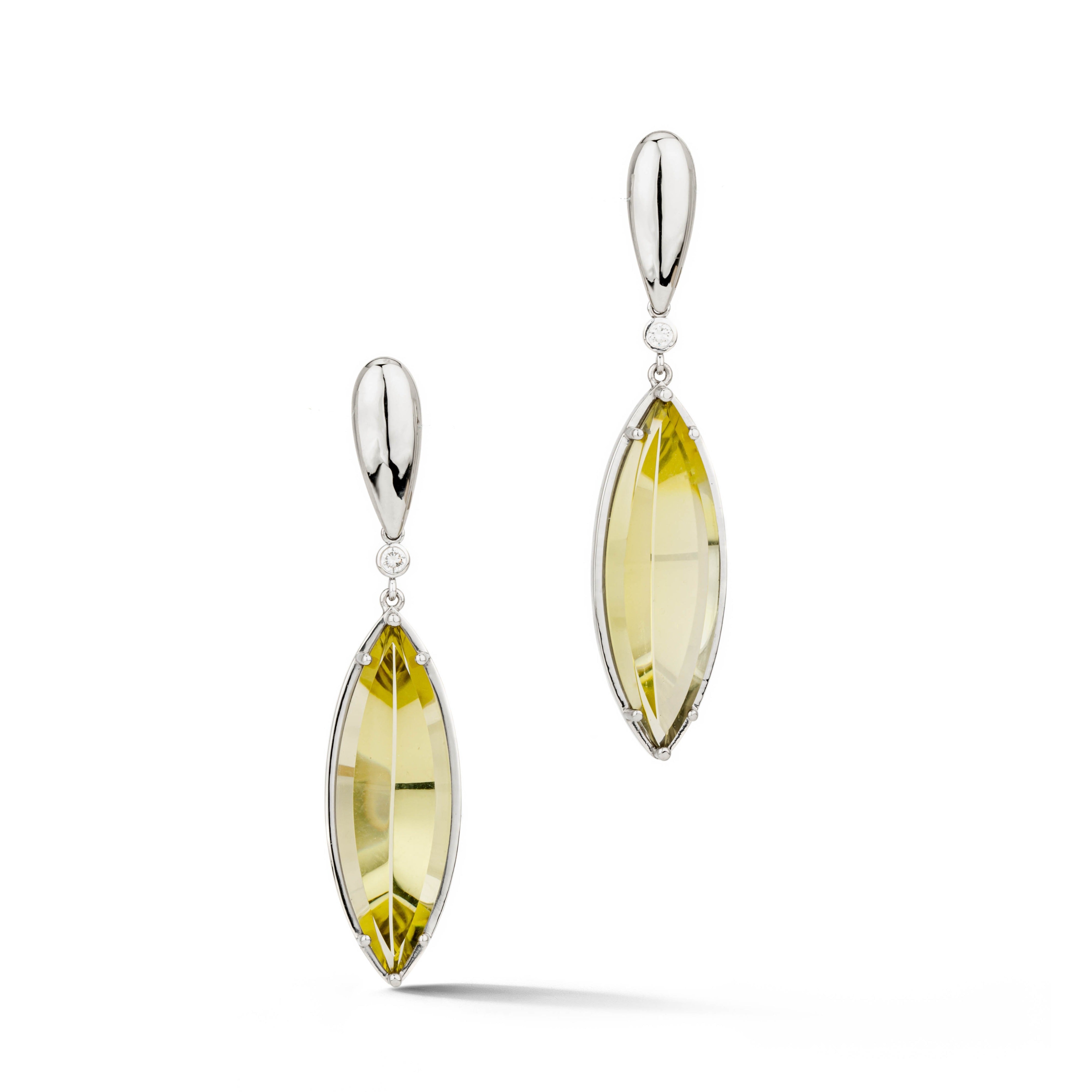 14k white gold marquise citrine drop earrings with diamond accent connectors