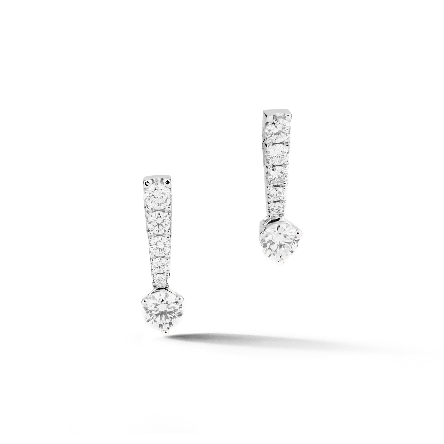 Stud diamond drop earrings with graduated diamond bar in 14k white gold