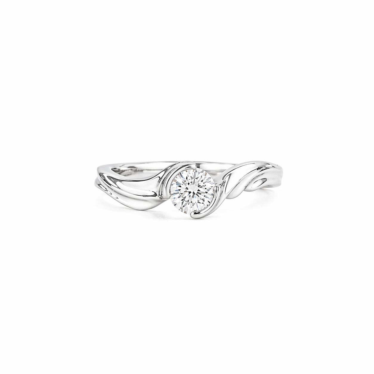 Round diamond wrap engagement ring in 14k white gold