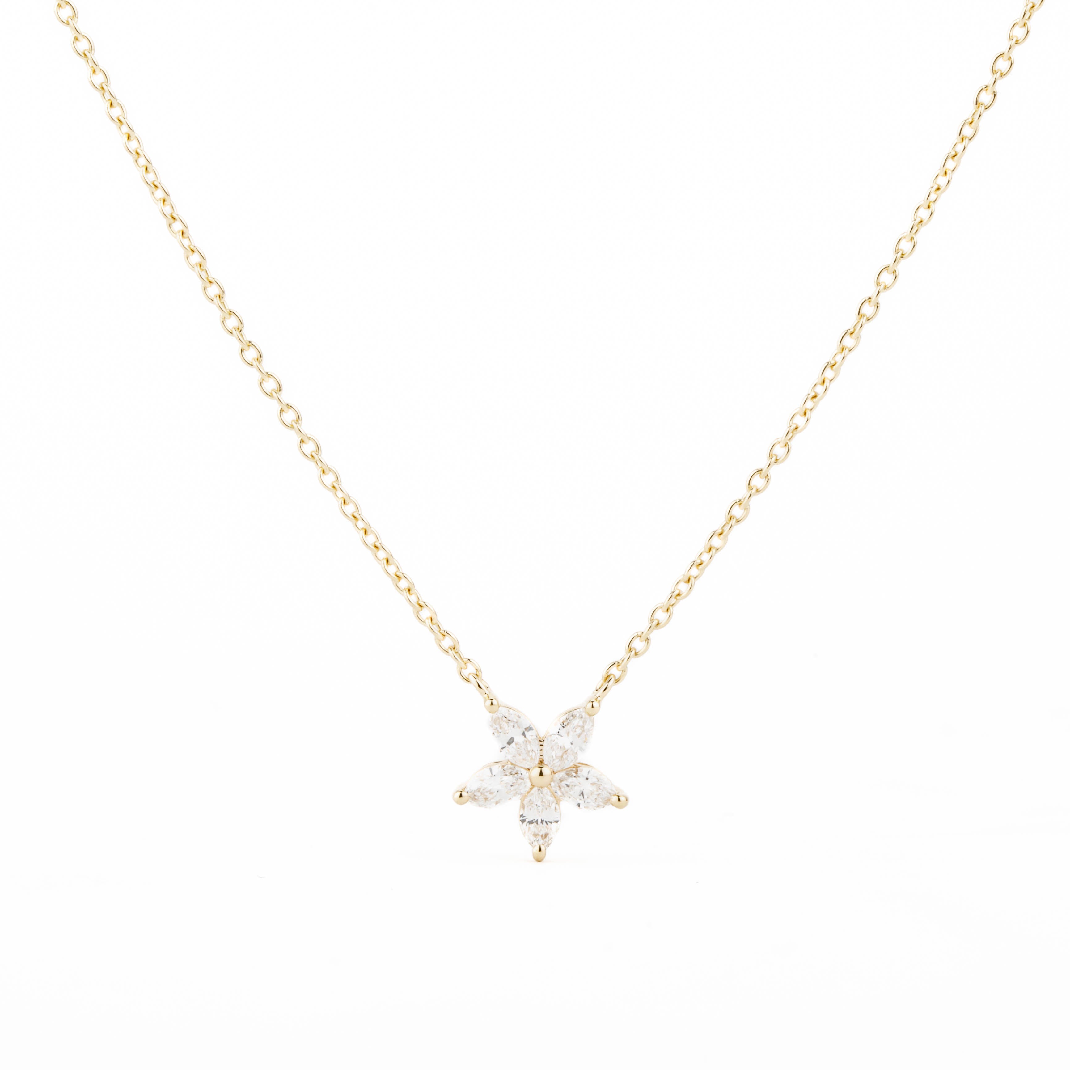 14k yellow gold marquise diamond star pendant necklace with five natural diamonds totaling 0.28 carats on a cable chain
