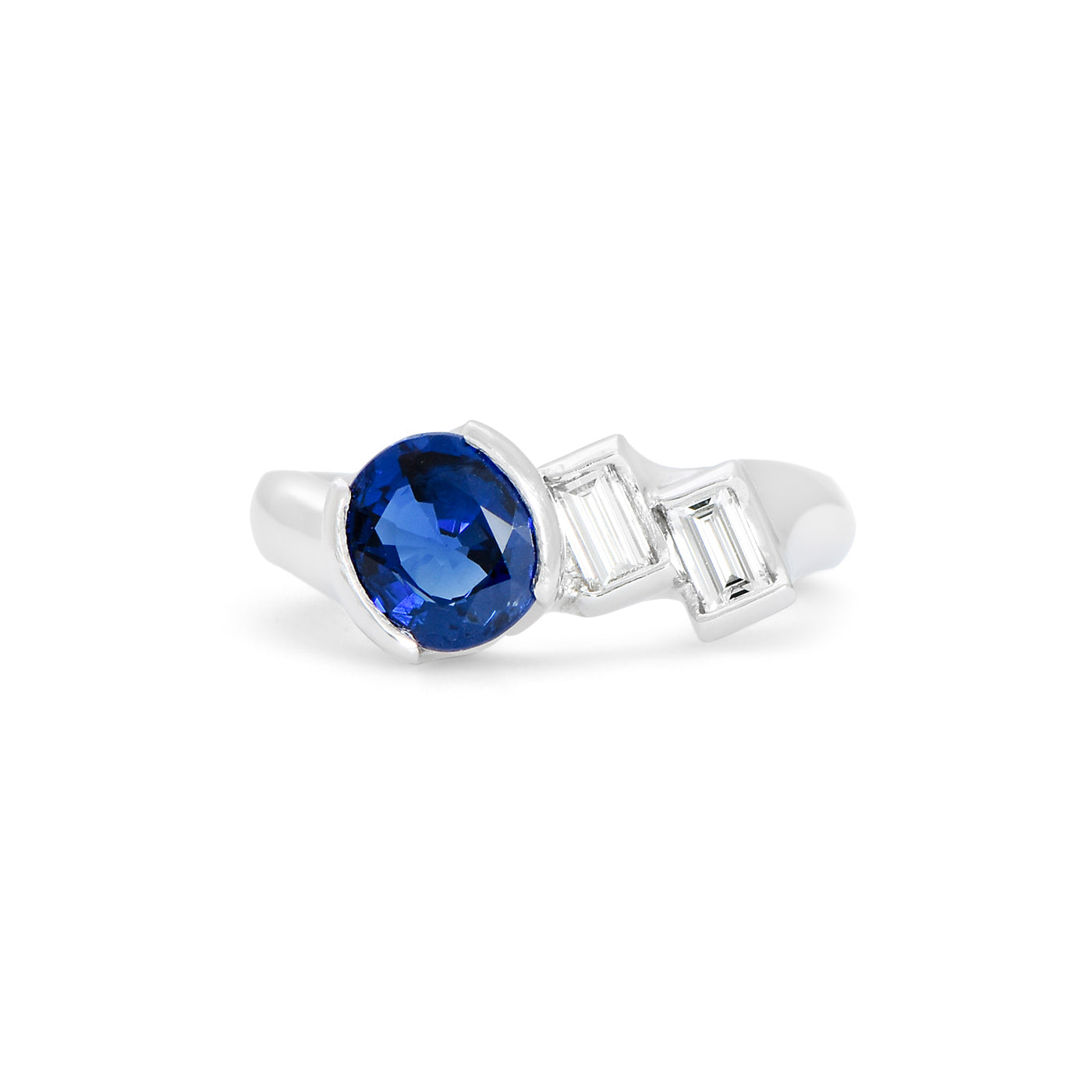 Oval Sapphire and Baguette Diamond Ring