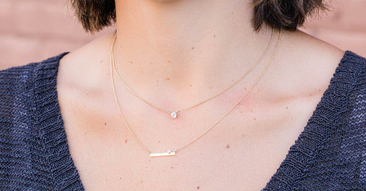 closeup of layering necklace