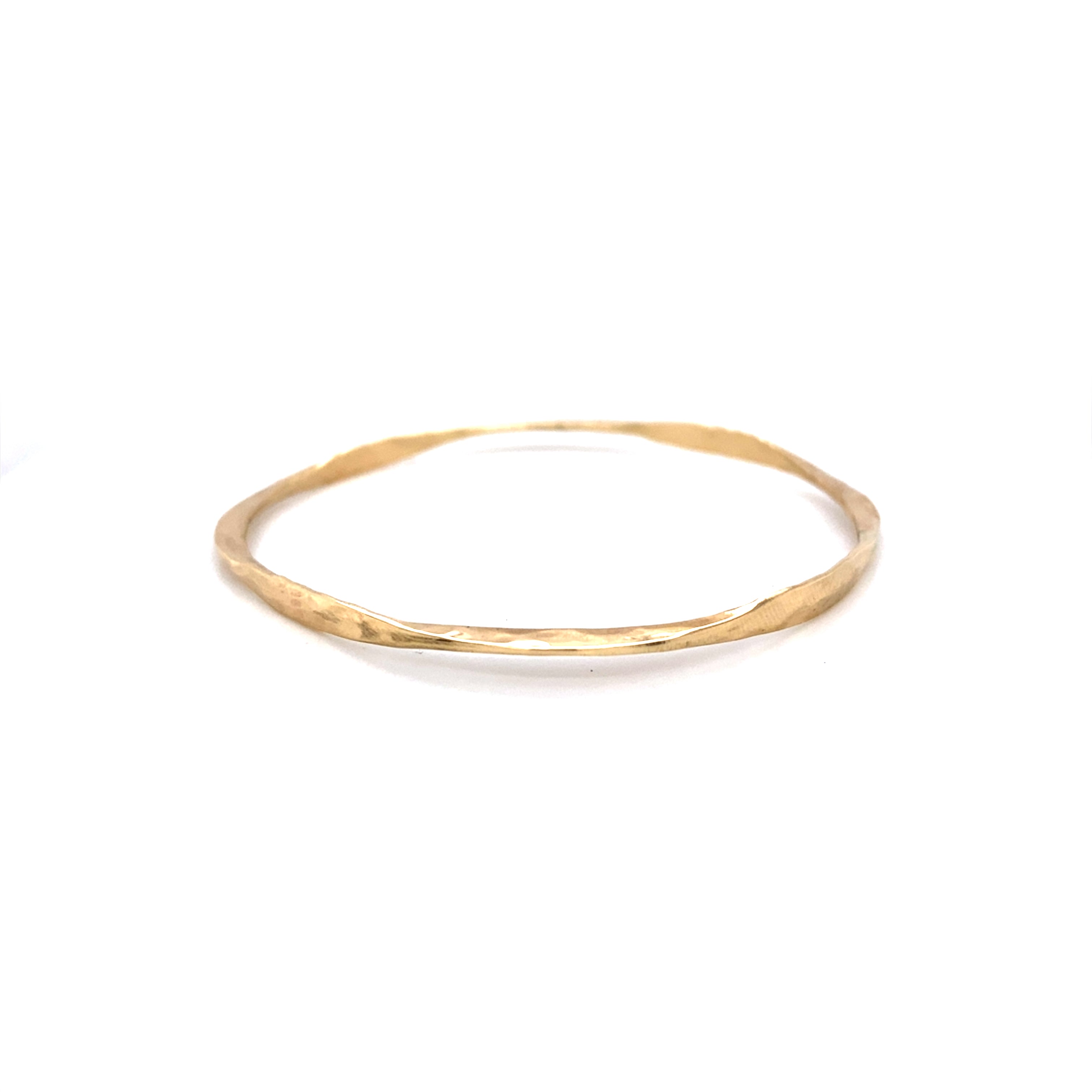 Hammered 14k yellow gold bangle bracelet with squared corners 