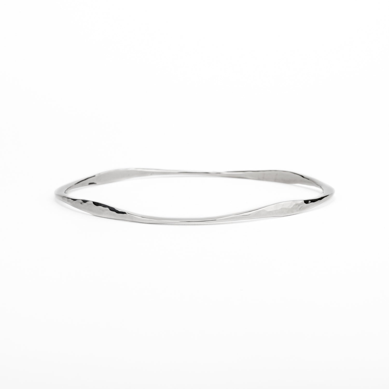 Hammered 14k white gold bangle bracelet with squared corners 