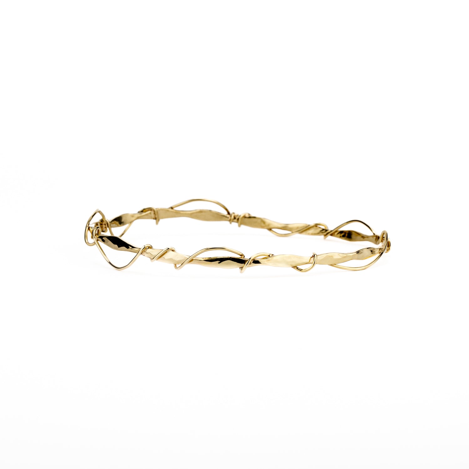  Forged 14k yellow gold bangle bracelet with twisted vine wire