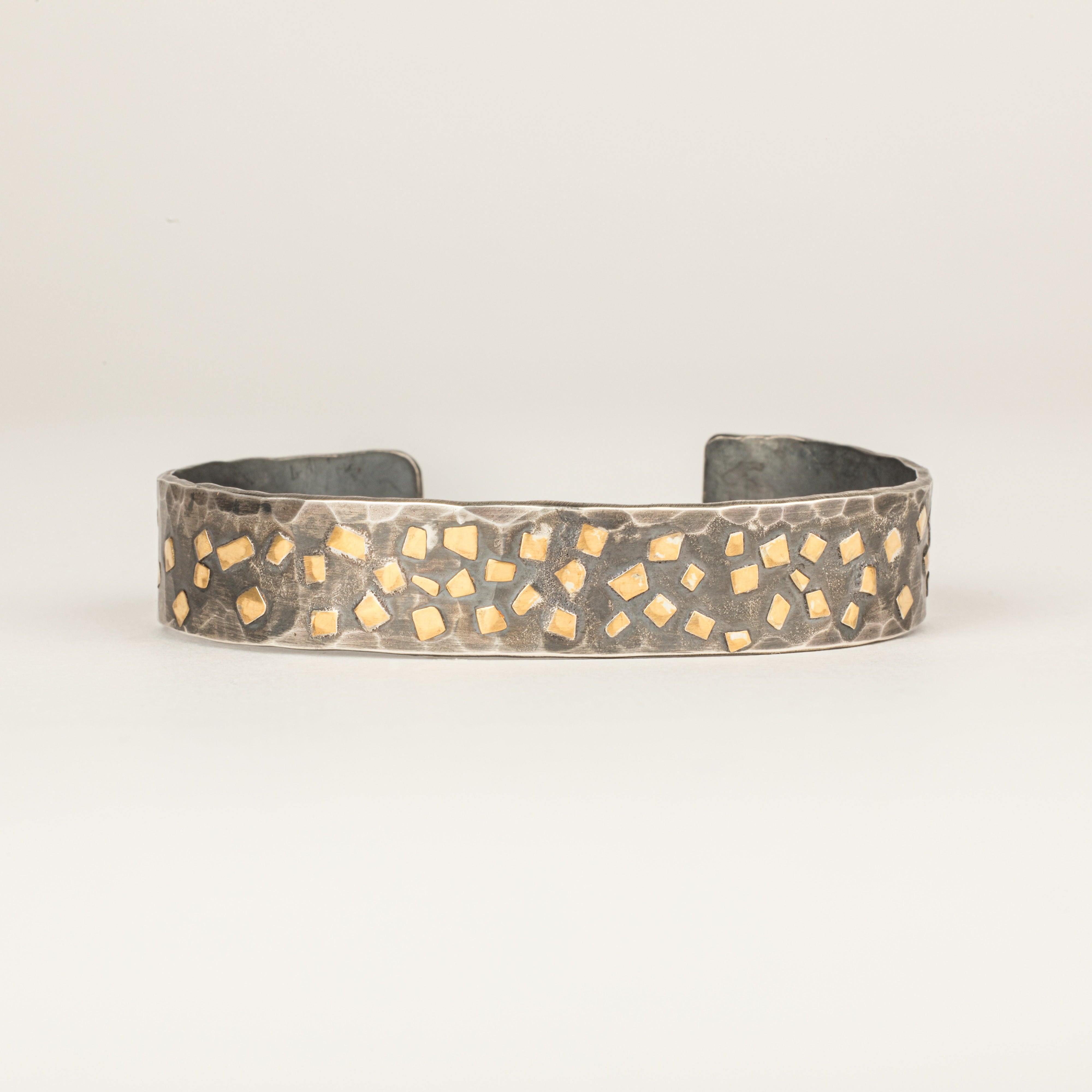  Oxidized sterling silver cuff bracelet with scattered 22K yellow gold flakes