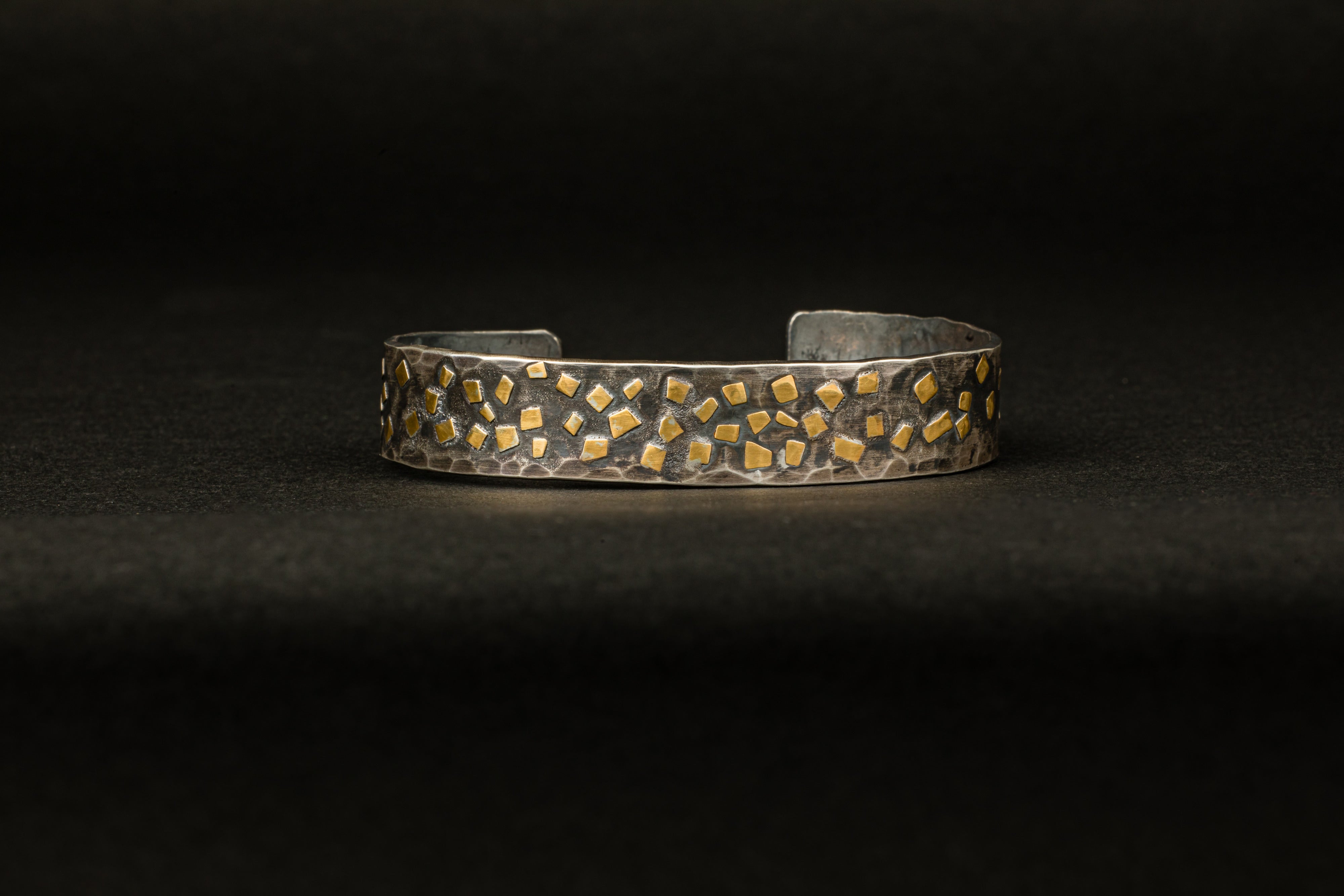  Oxidized sterling silver cuff bracelet with scattered 22K yellow gold flakes
