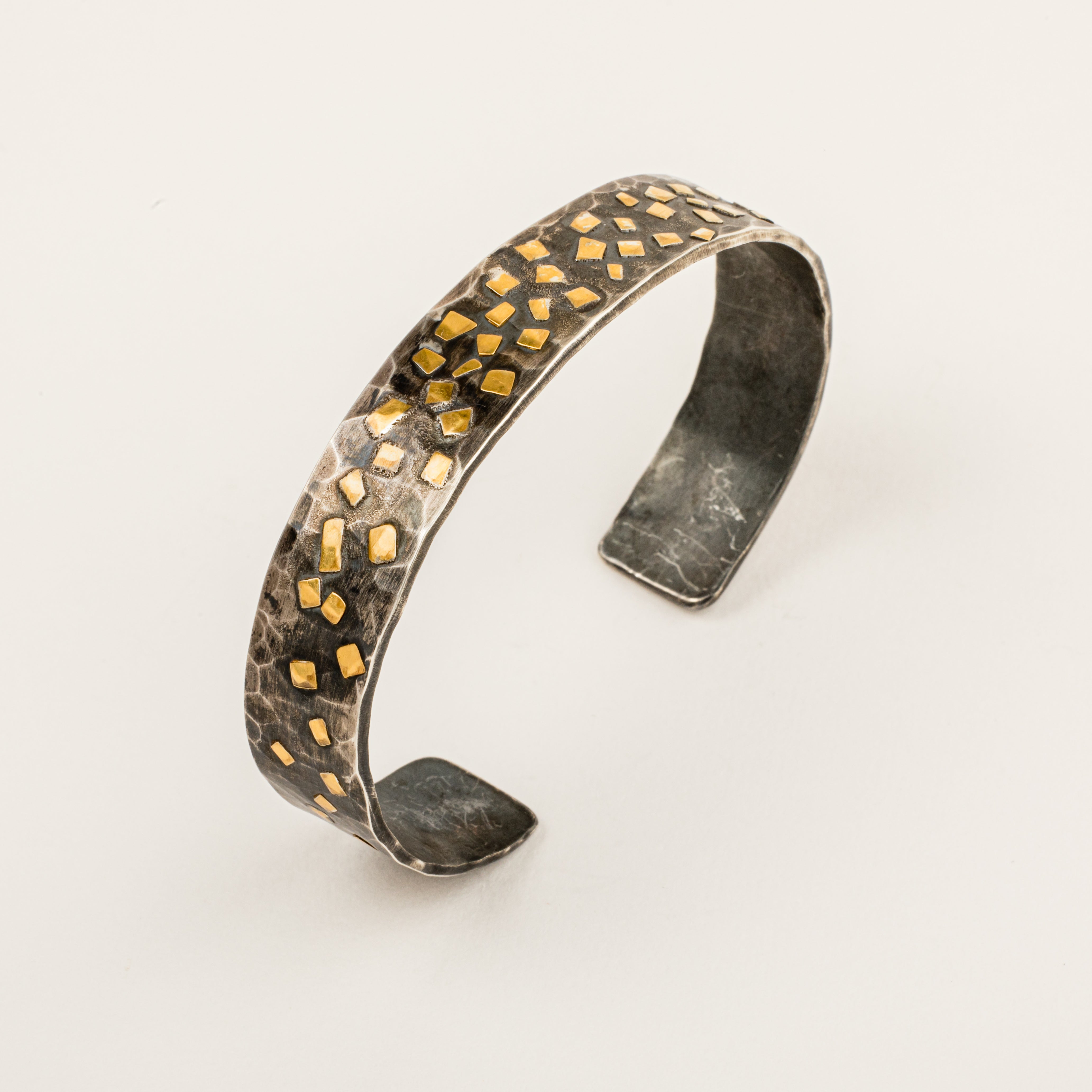  Oxidized sterling silver cuff bracelet with scattered 22K yellow gold flakes