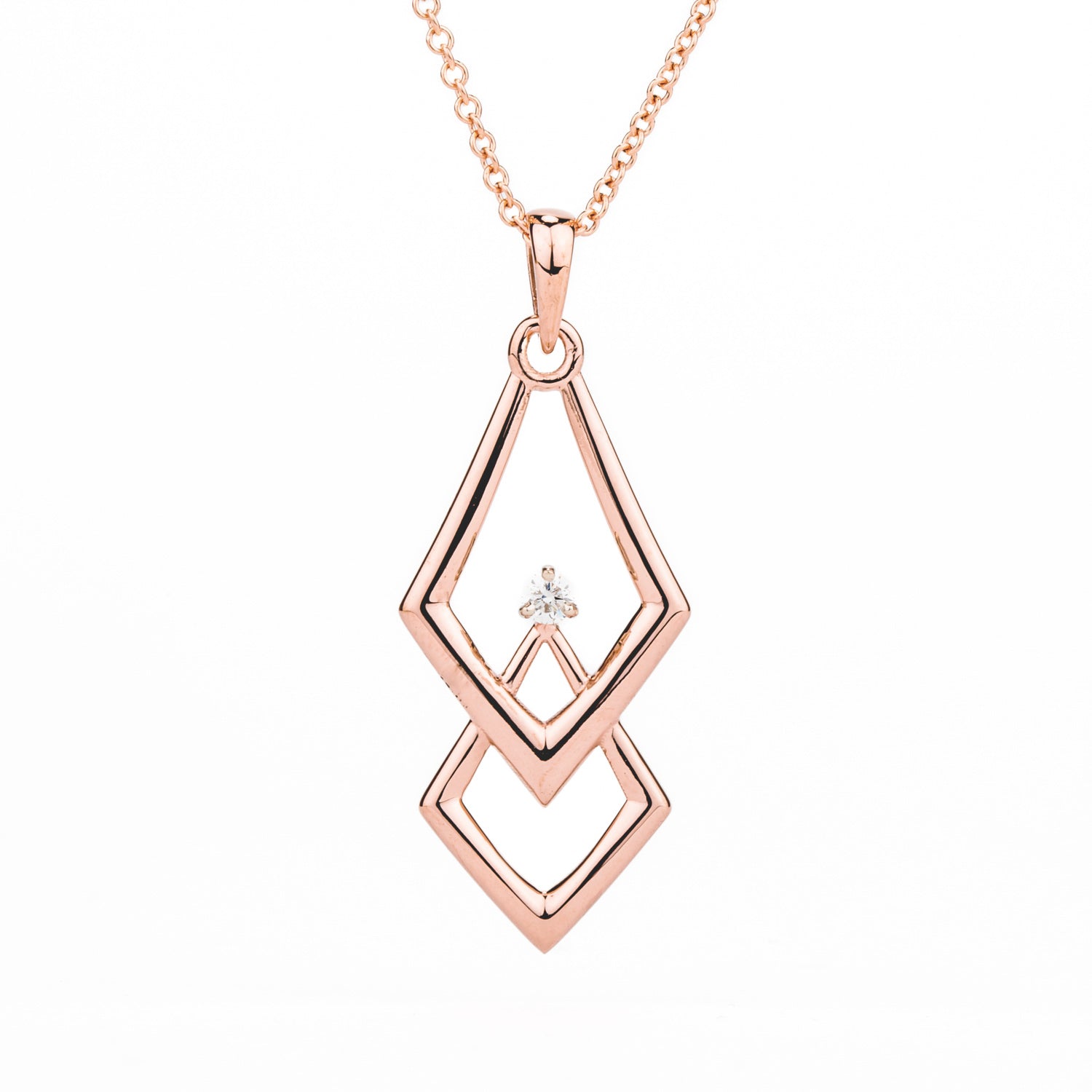 14k rose gold chevron pendant with diamond