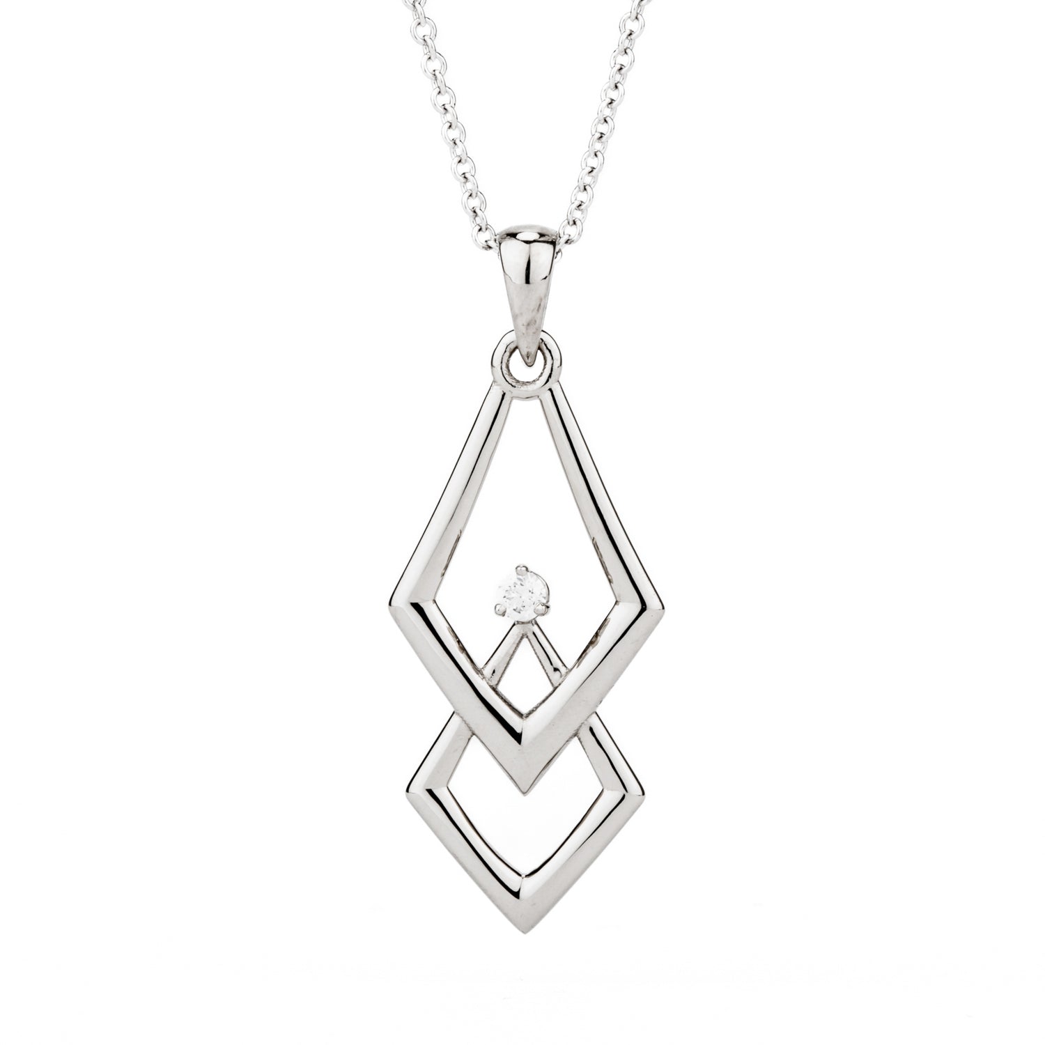 14k white gold chevron pendant with diamond 