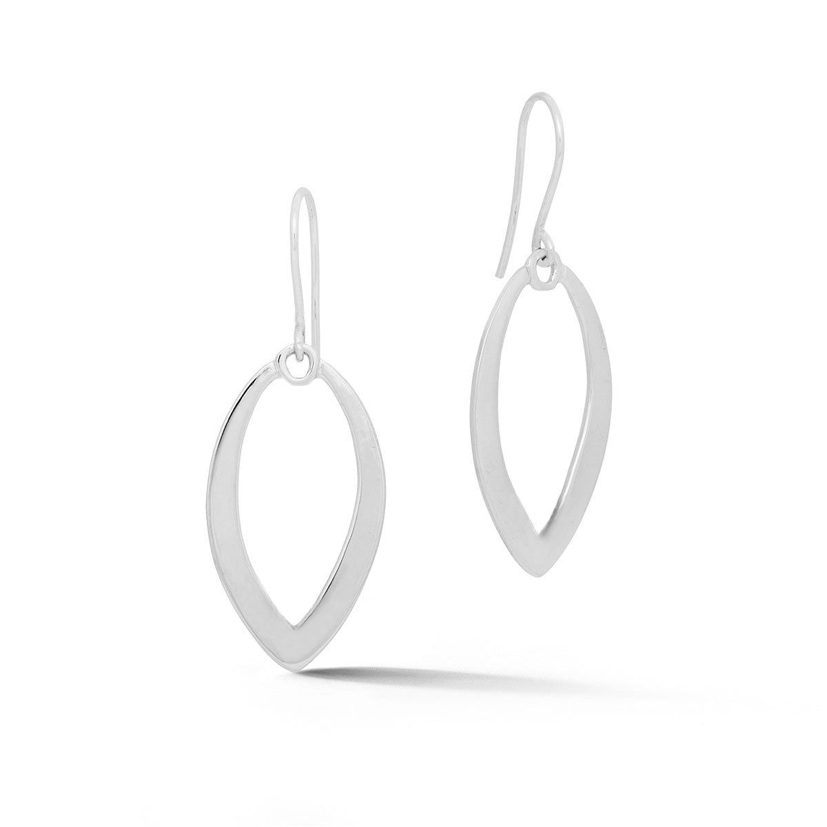 14K white gold marquise drop earrings with polished finish