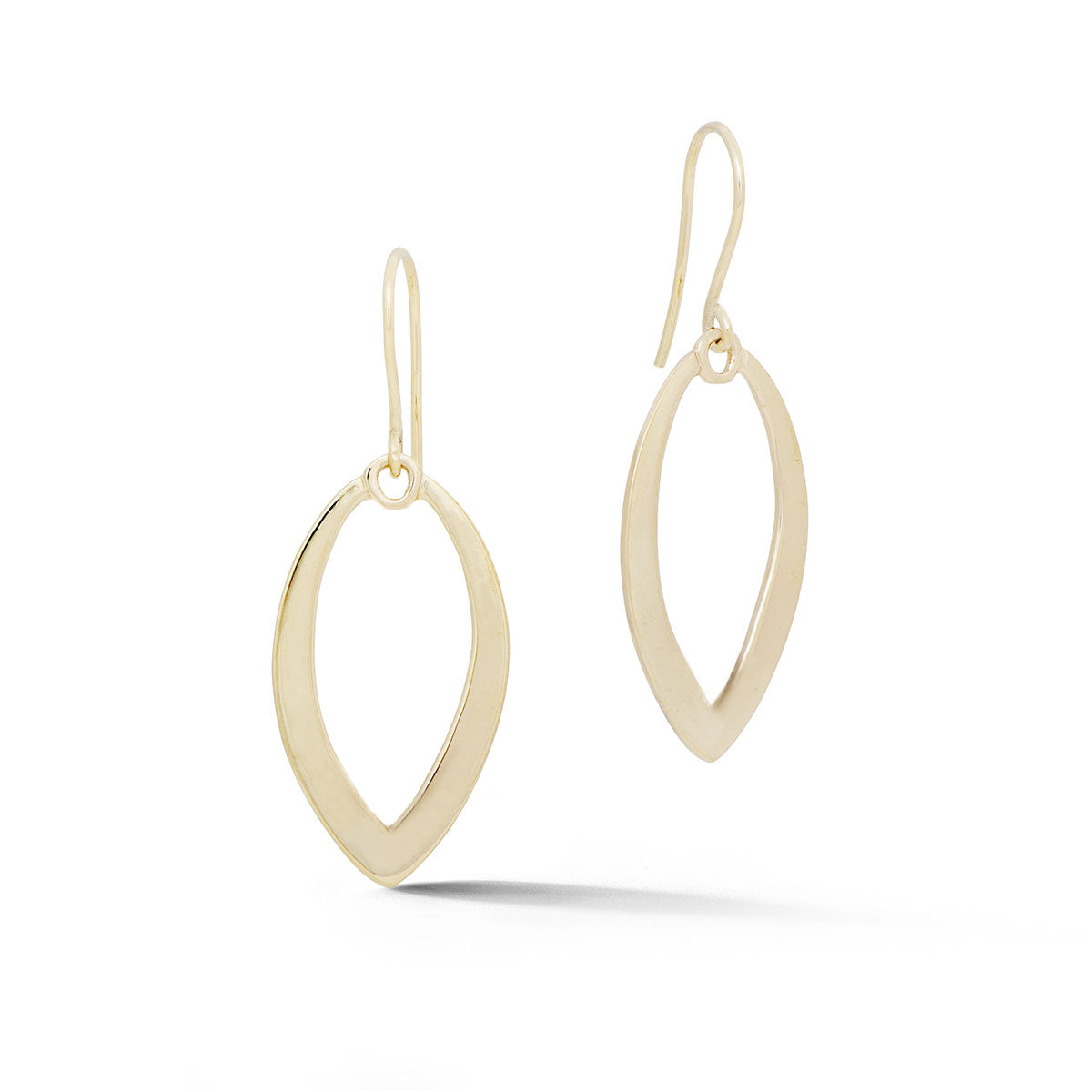 14K yellow gold marquise drop earrings with polished finish