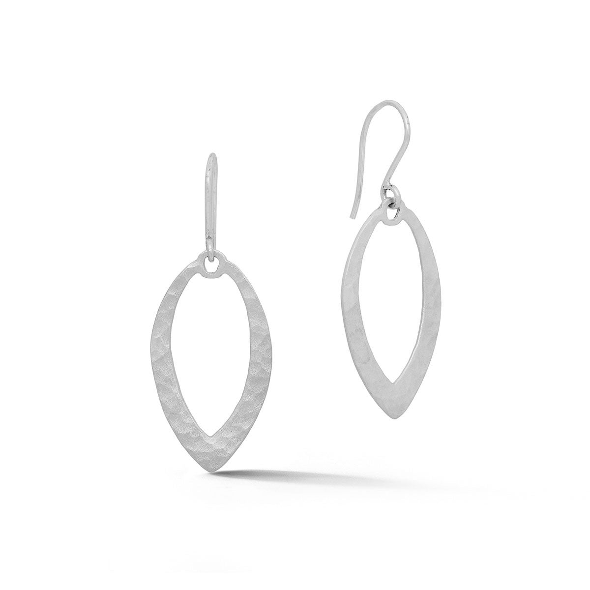 Textured 14K white gold marquise dangle earrings with French wire hooks