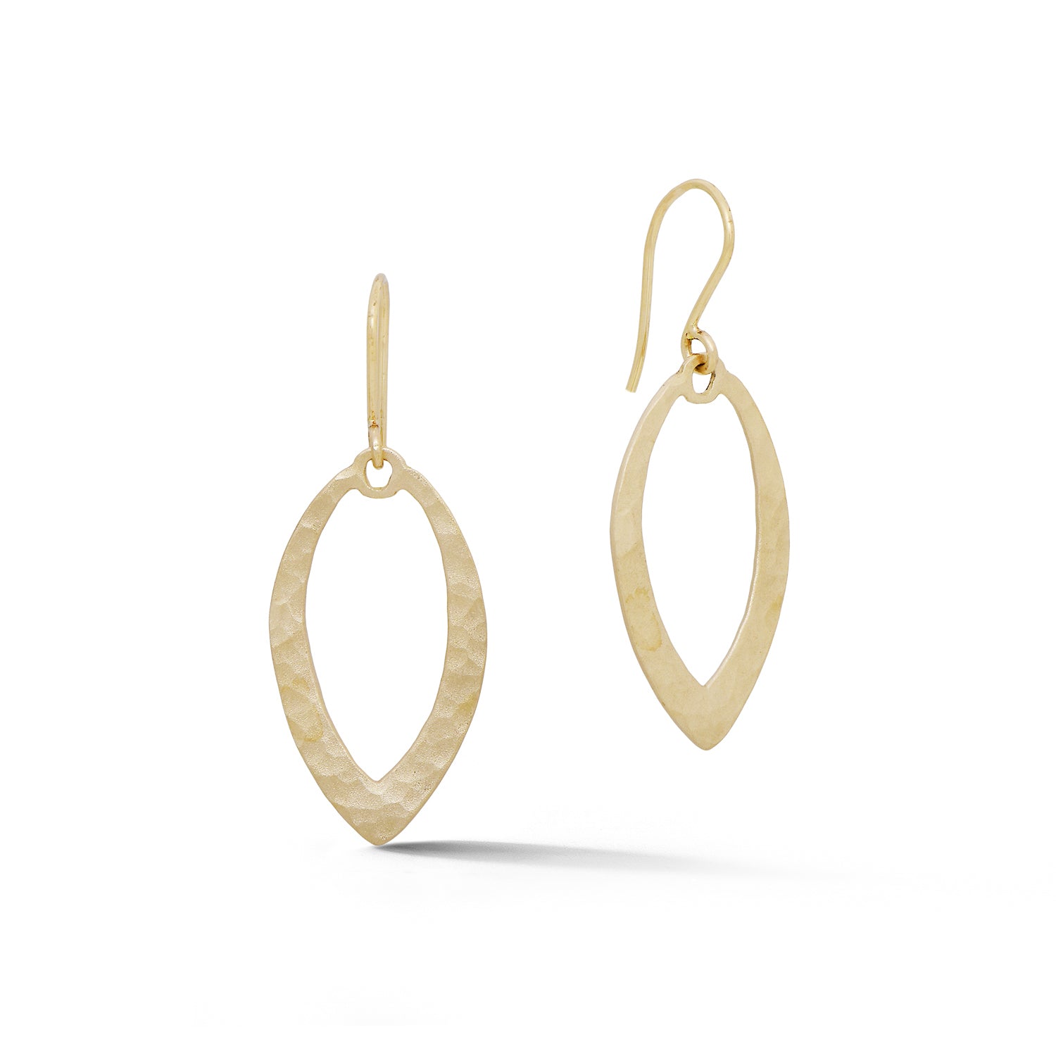Textured 14K white gold marquise dangle earrings with French wire hooks
