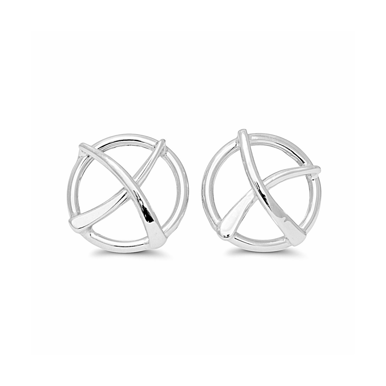 XO hugs and kisses stud earrings in 14k white gold with circular frames and crossed X