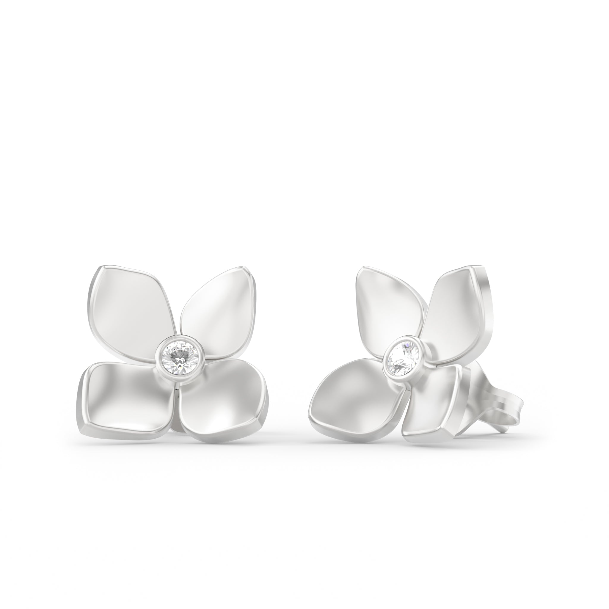 14k white gold flower stud earrings with diamond centers