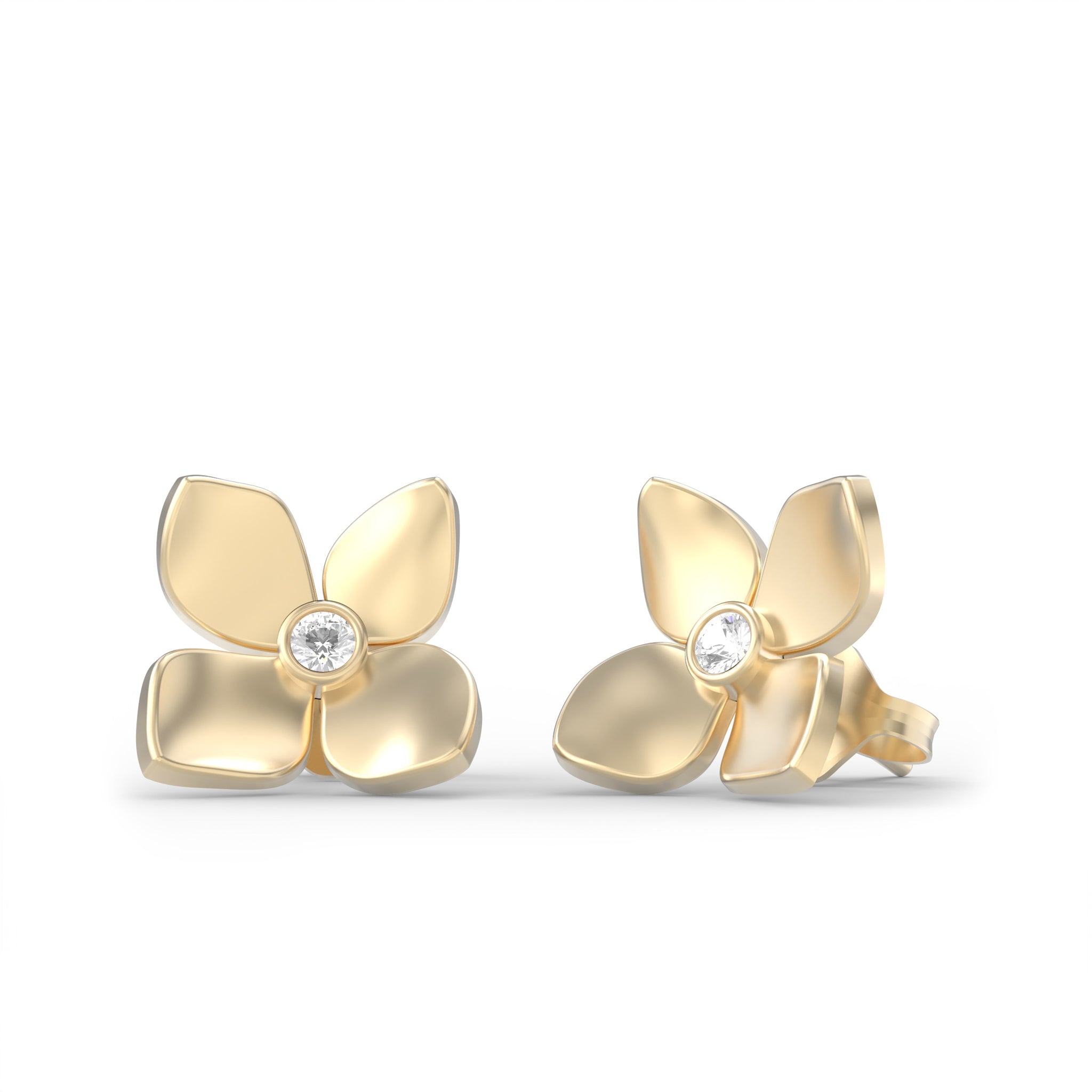 14k yellow gold flower stud earrings with diamond centers 