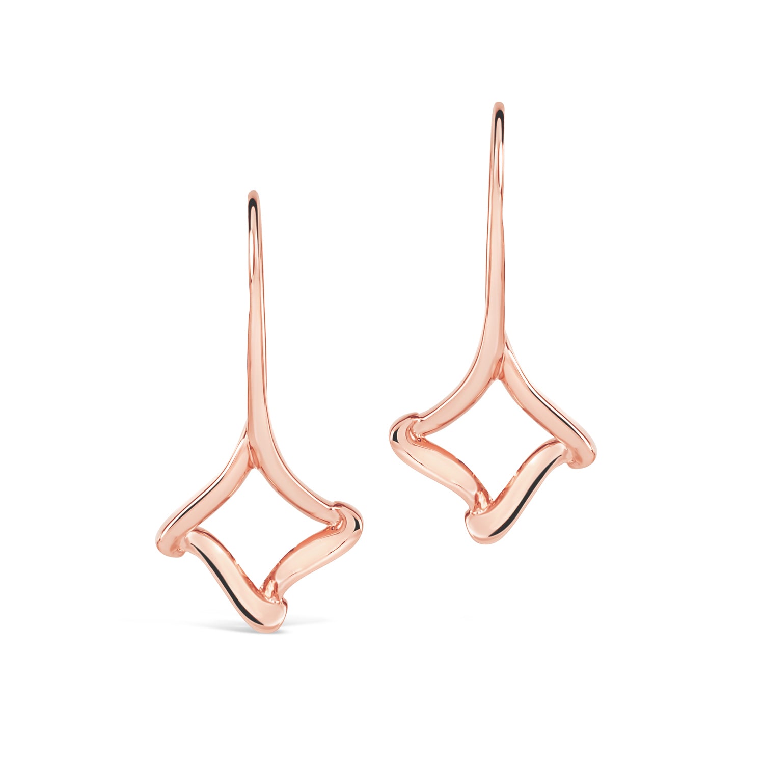  14k rose gold trifold drop earrings with French backs