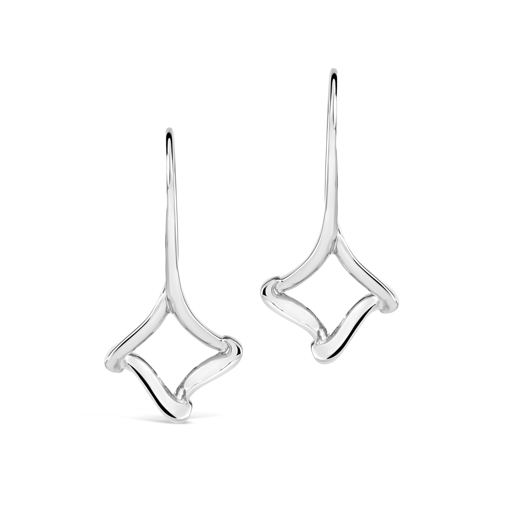  14k white gold trifold drop earrings with French backs 