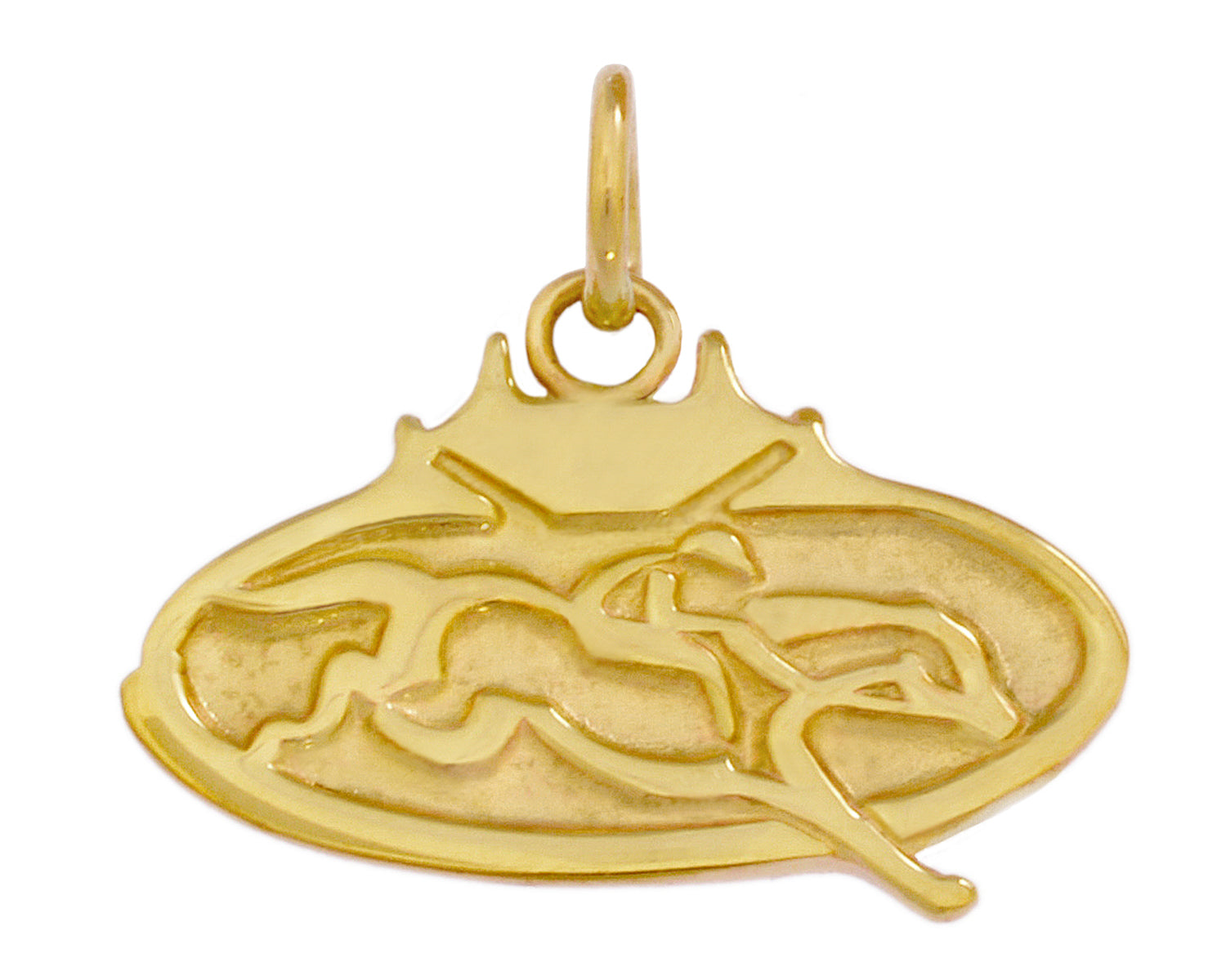 14k yellow gold steeplechase charm showing horse and rider from our exclusive equestrian collection