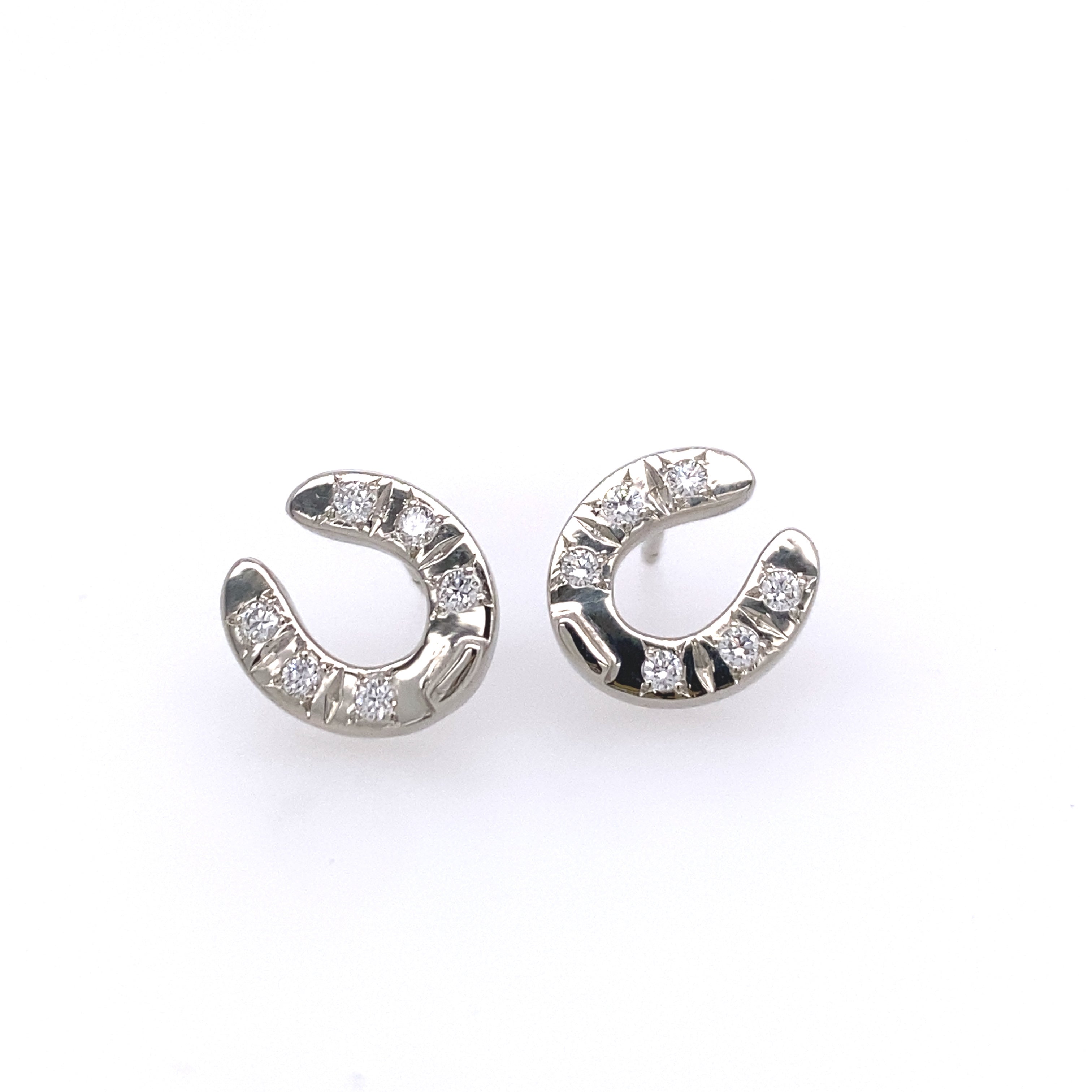 14k white gold diamond horseshoe stud earrings from deJonghe Jewelry's exclusive Equestrian Collection