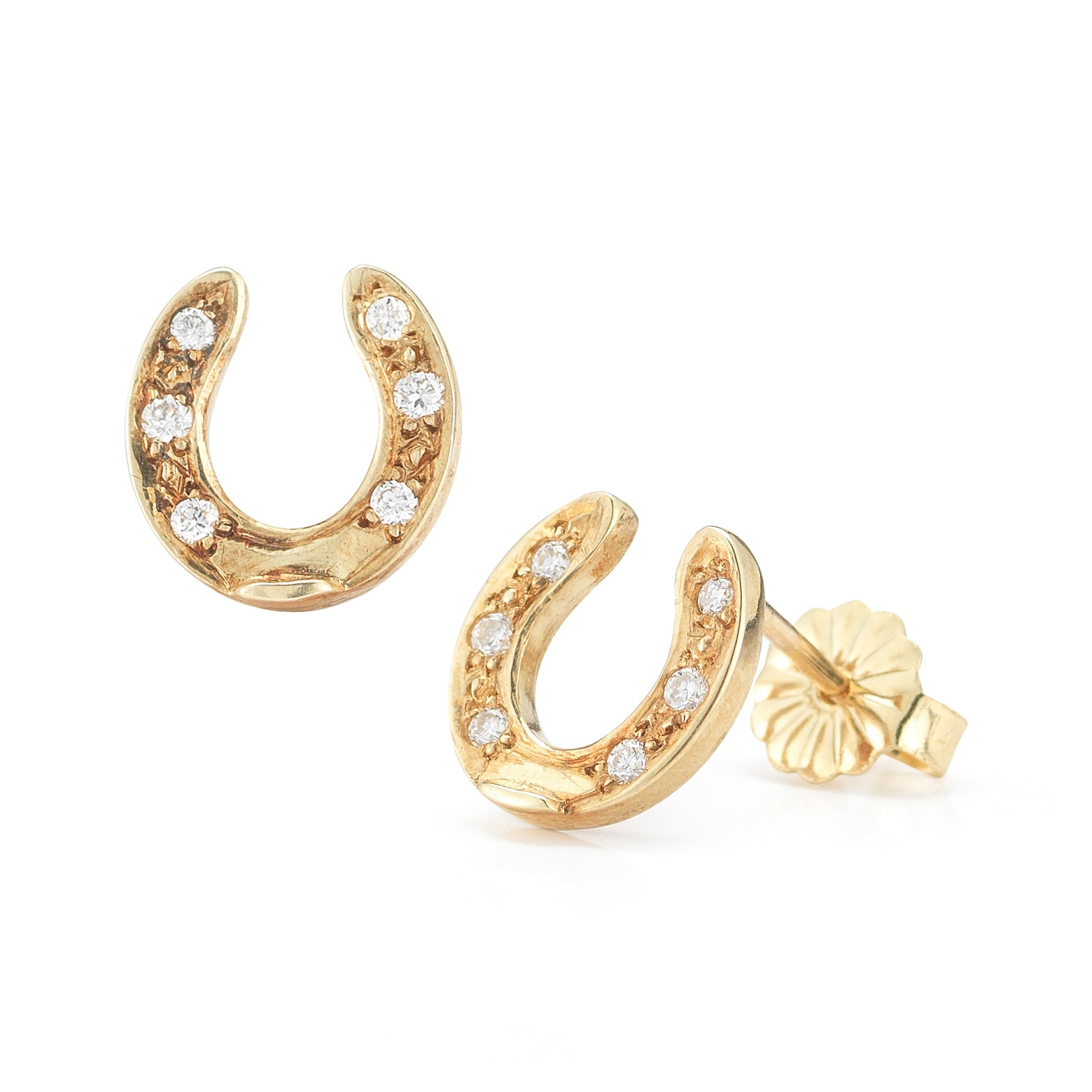 14k yellow gold diamond horseshoe stud earrings from deJonghe Jewelry's exclusive Equestrian Collection