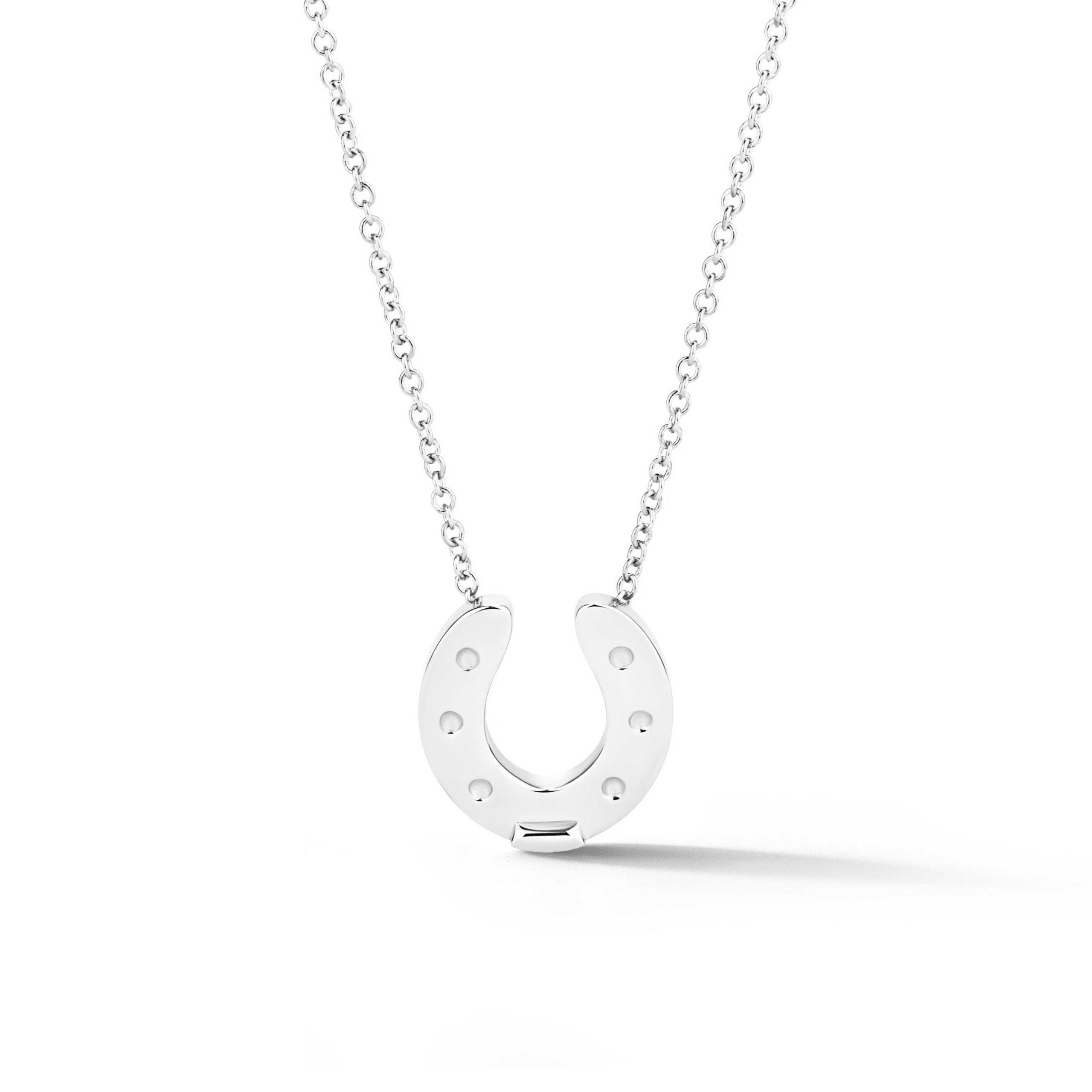 14k white gold horseshoe pendant necklace with nail detail on chain from our exclusive Equestrian Collection
