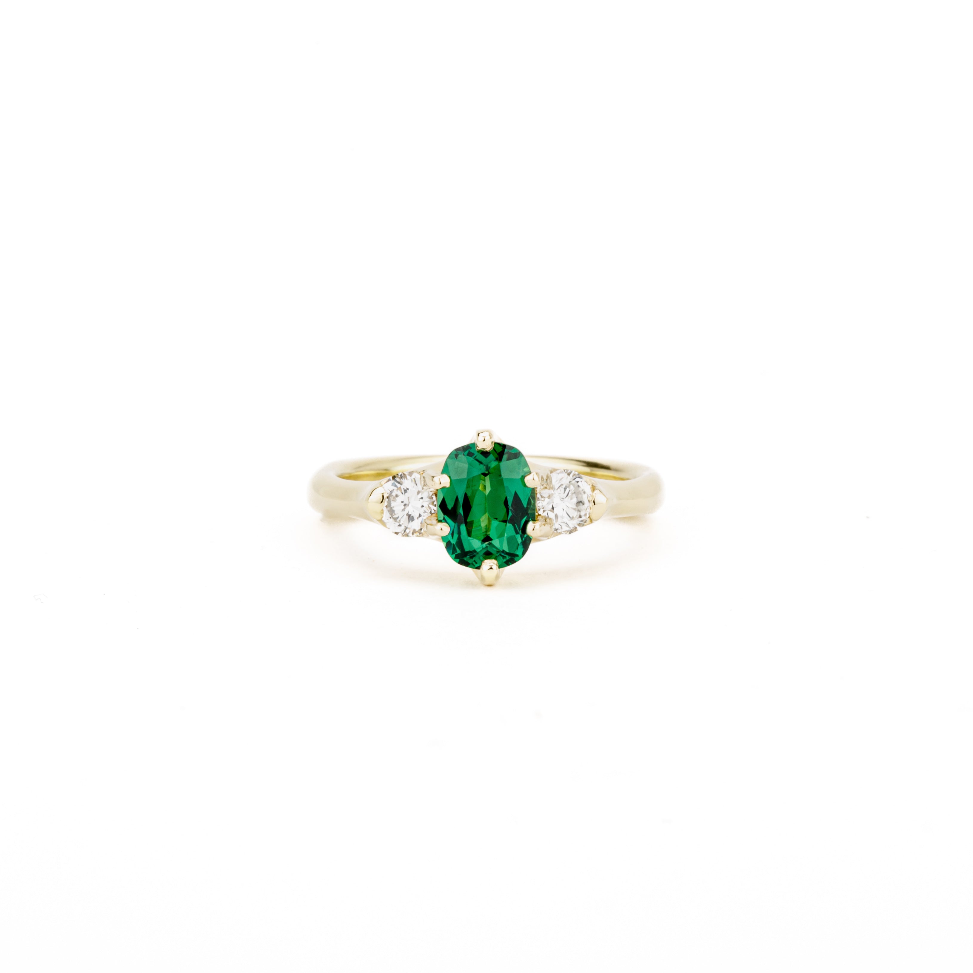 Tsavorite and diamond ring in 18K yellow gold designed in our Saratoga Springs studio