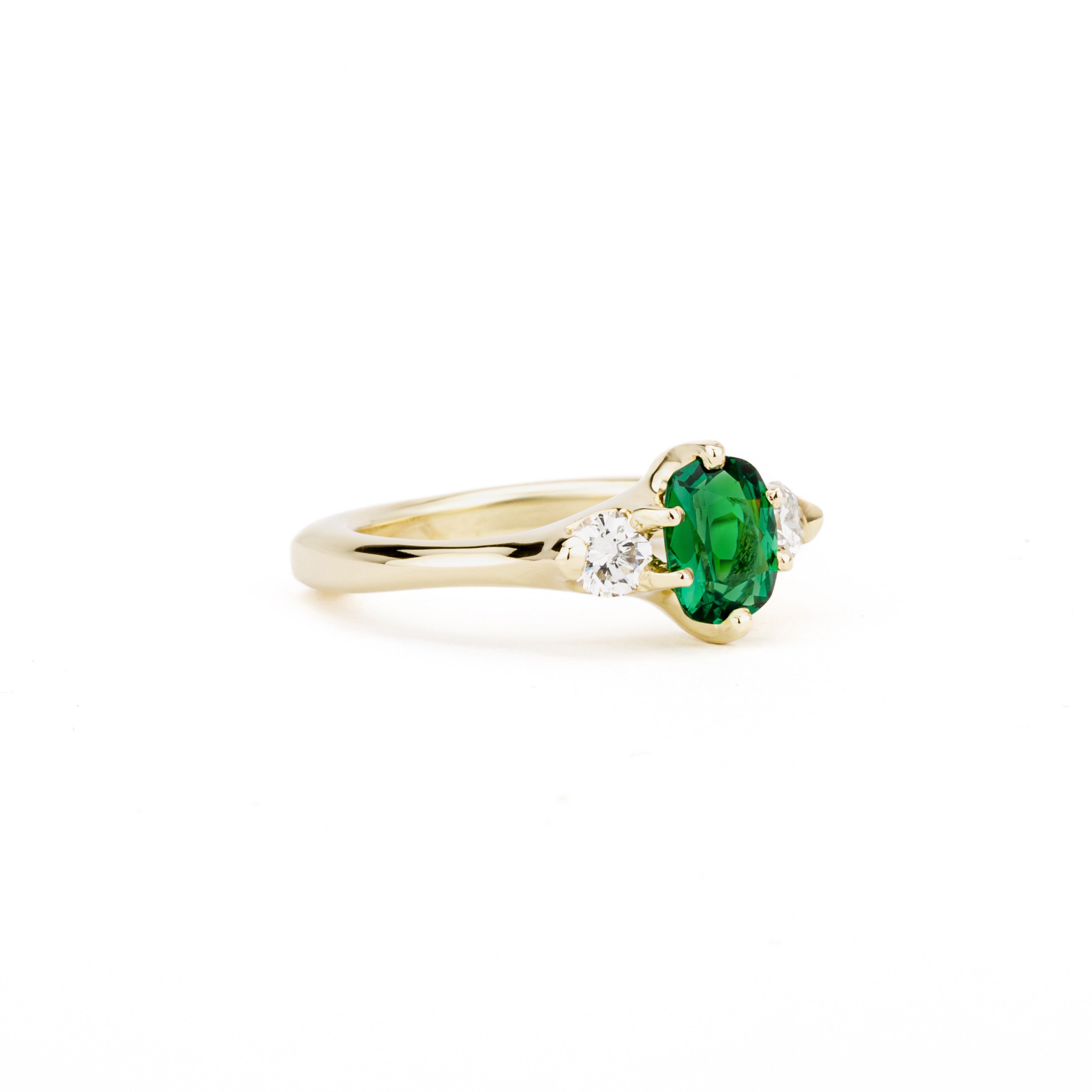 Tsavorite and diamond ring in 18K yellow gold designed in our Saratoga Springs studio
