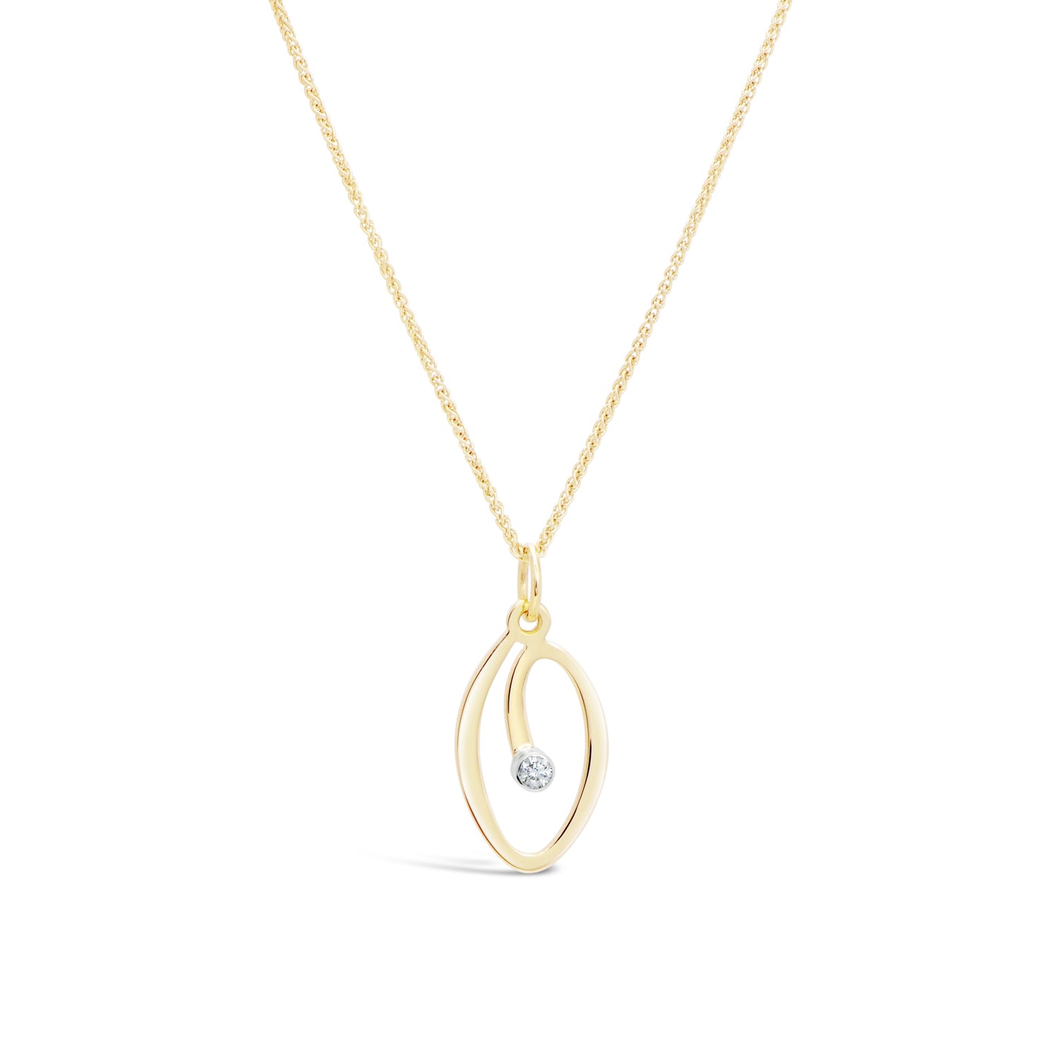 14k yellow gold swirl pendant with round diamond